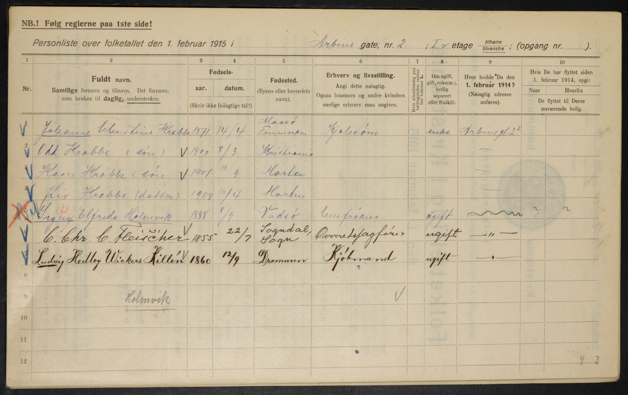 OBA, Municipal Census 1915 for Kristiania, 1915, p. 1485