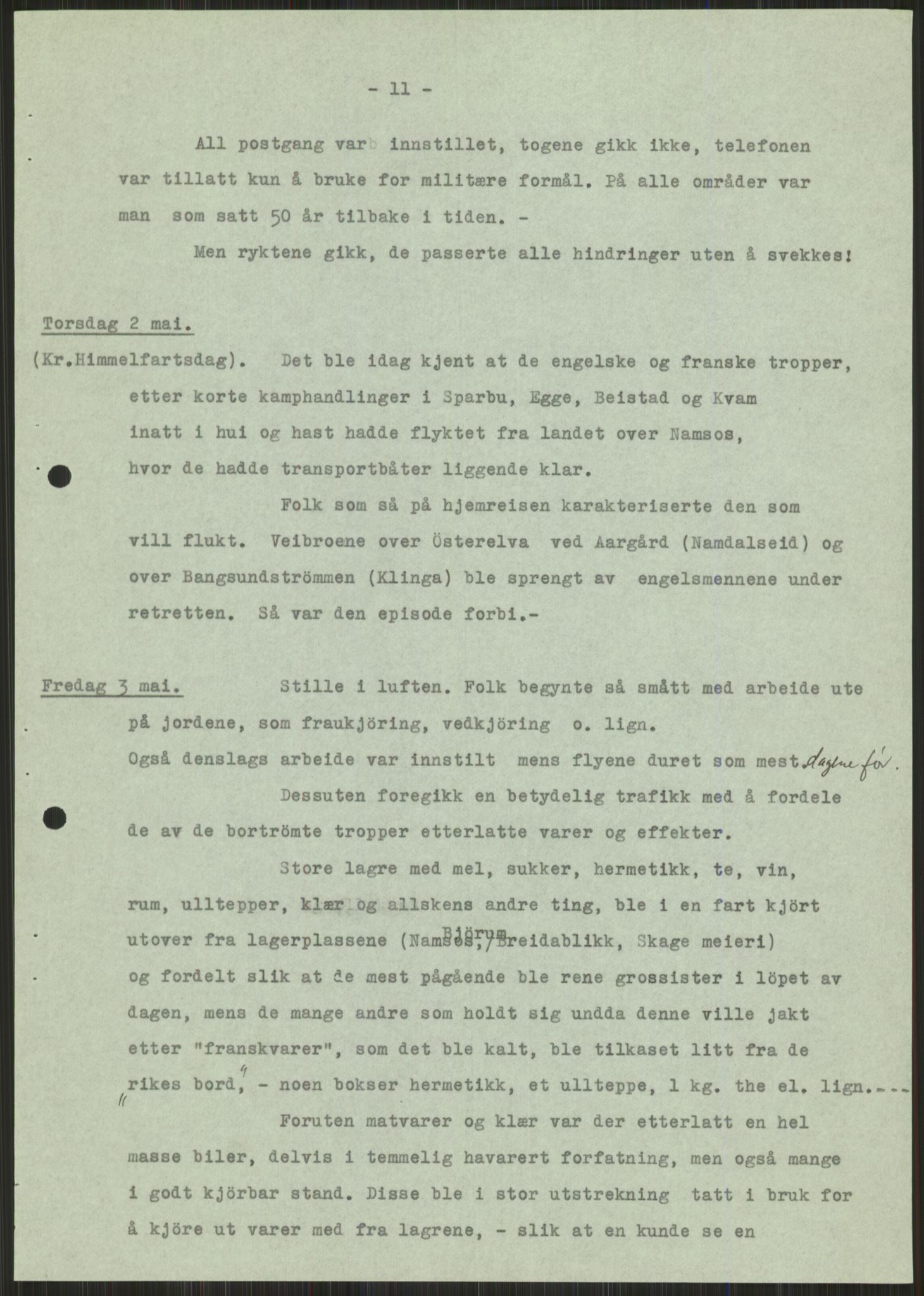 Forsvaret, Forsvarets krigshistoriske avdeling, AV/RA-RAFA-2017/Y/Ya/L0016: II-C-11-31 - Fylkesmenn.  Rapporter om krigsbegivenhetene 1940., 1940, p. 546