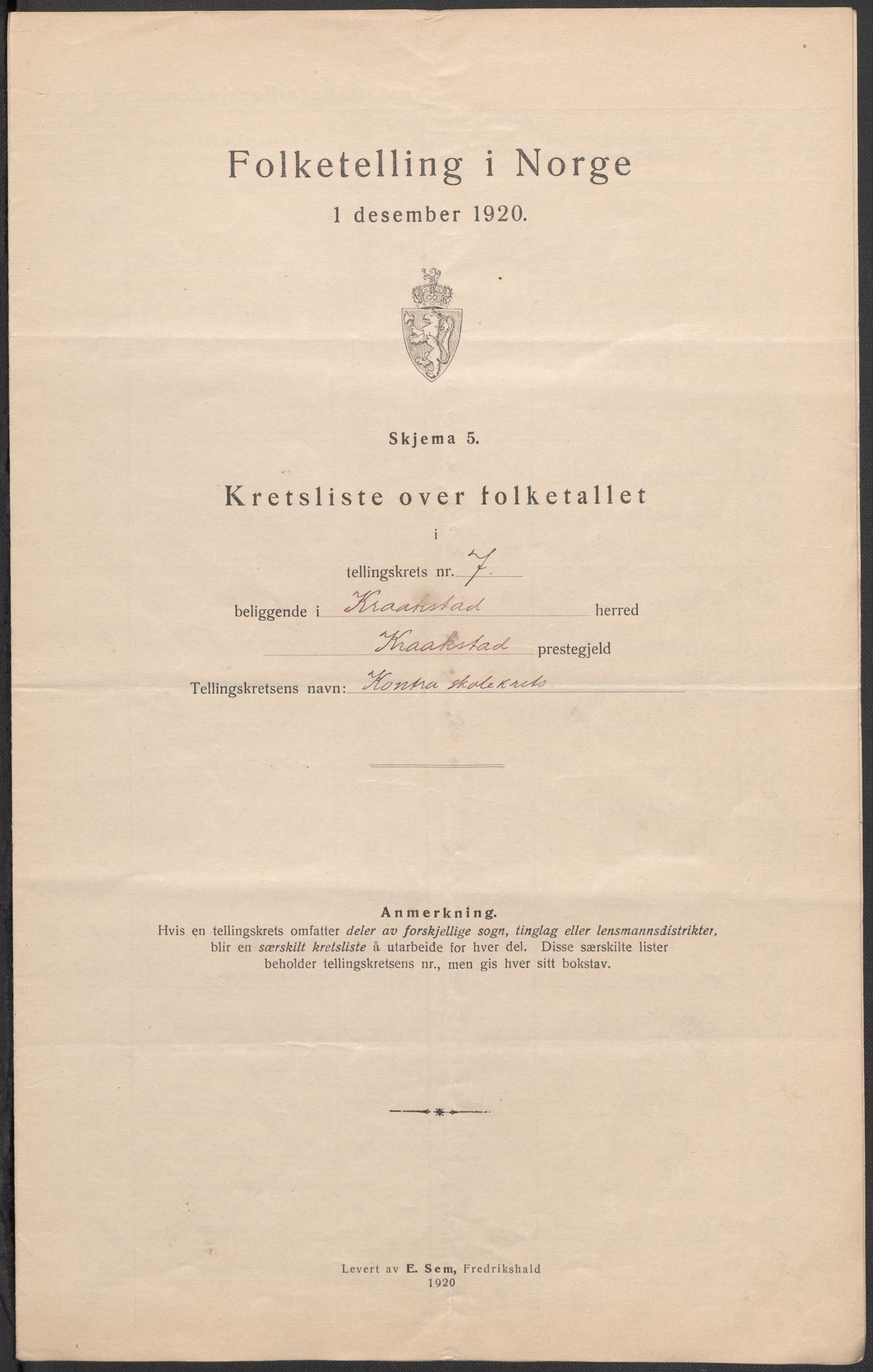 SAO, 1920 census for Kråkstad, 1920, p. 26