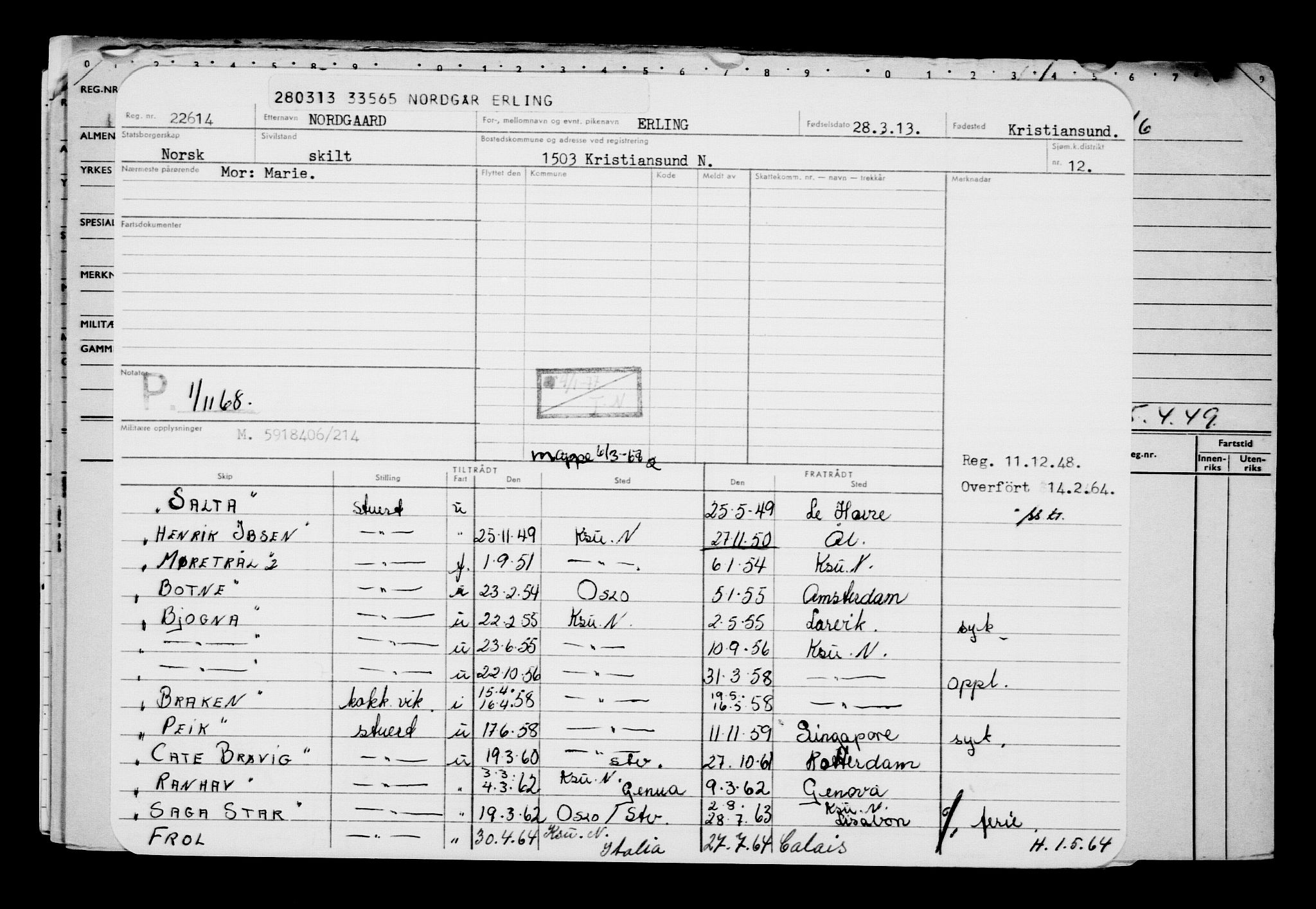 Direktoratet for sjømenn, AV/RA-S-3545/G/Gb/L0111: Hovedkort, 1913, p. 491