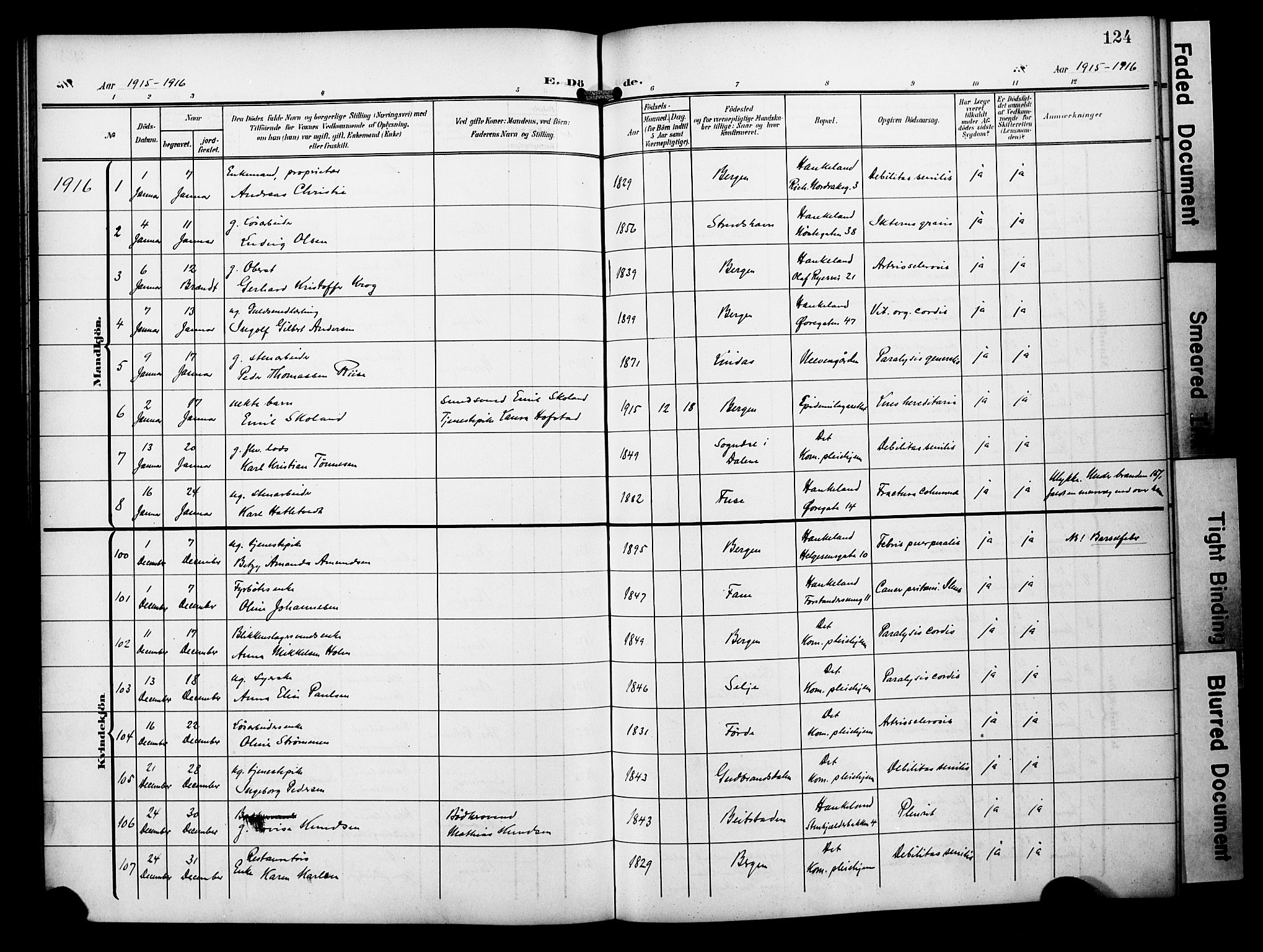 Bergen kommunale pleiehjem - stiftelsespresten, SAB/A-100281: Parish register (official) no. A 6, 1908-1920, p. 124