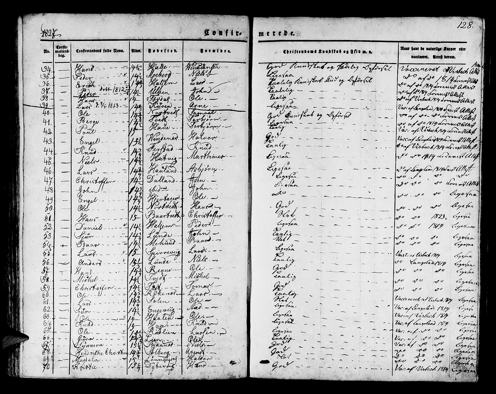 Os sokneprestembete, SAB/A-99929: Parish register (official) no. A 14, 1826-1839, p. 128