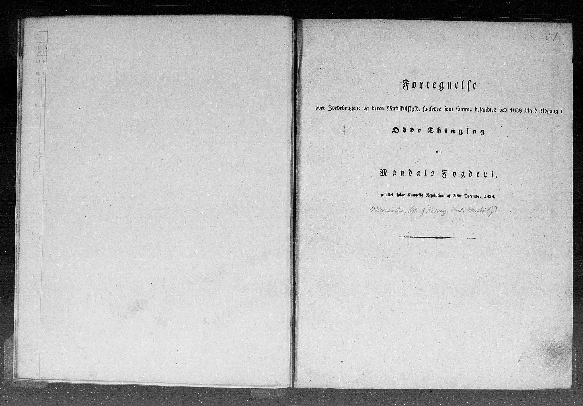 Rygh, RA/PA-0034/F/Fb/L0009: Matrikkelen for 1838 - Lister og Mandals amt (Vest-Agder fylke), 1838