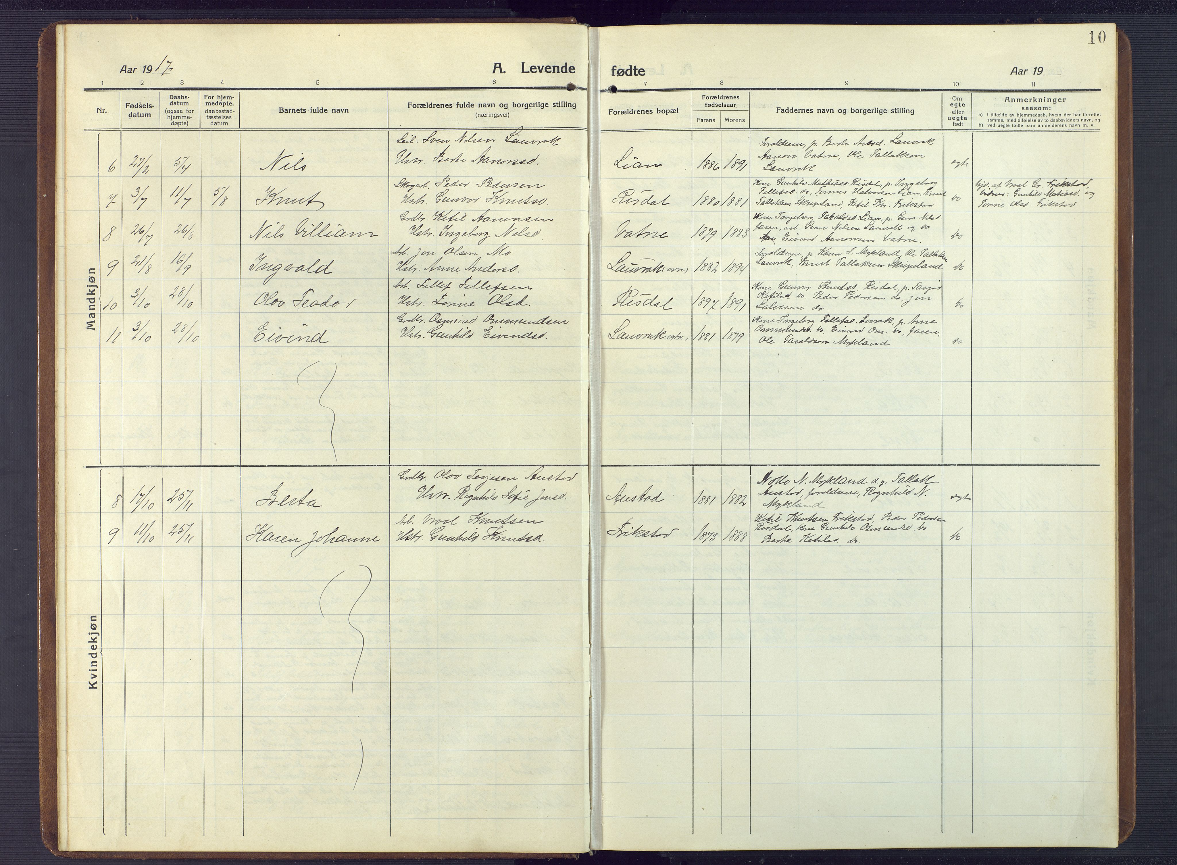 Herefoss sokneprestkontor, AV/SAK-1111-0019/F/Fb/Fbc/L0004: Parish register (copy) no. B 4, 1914-1946, p. 10