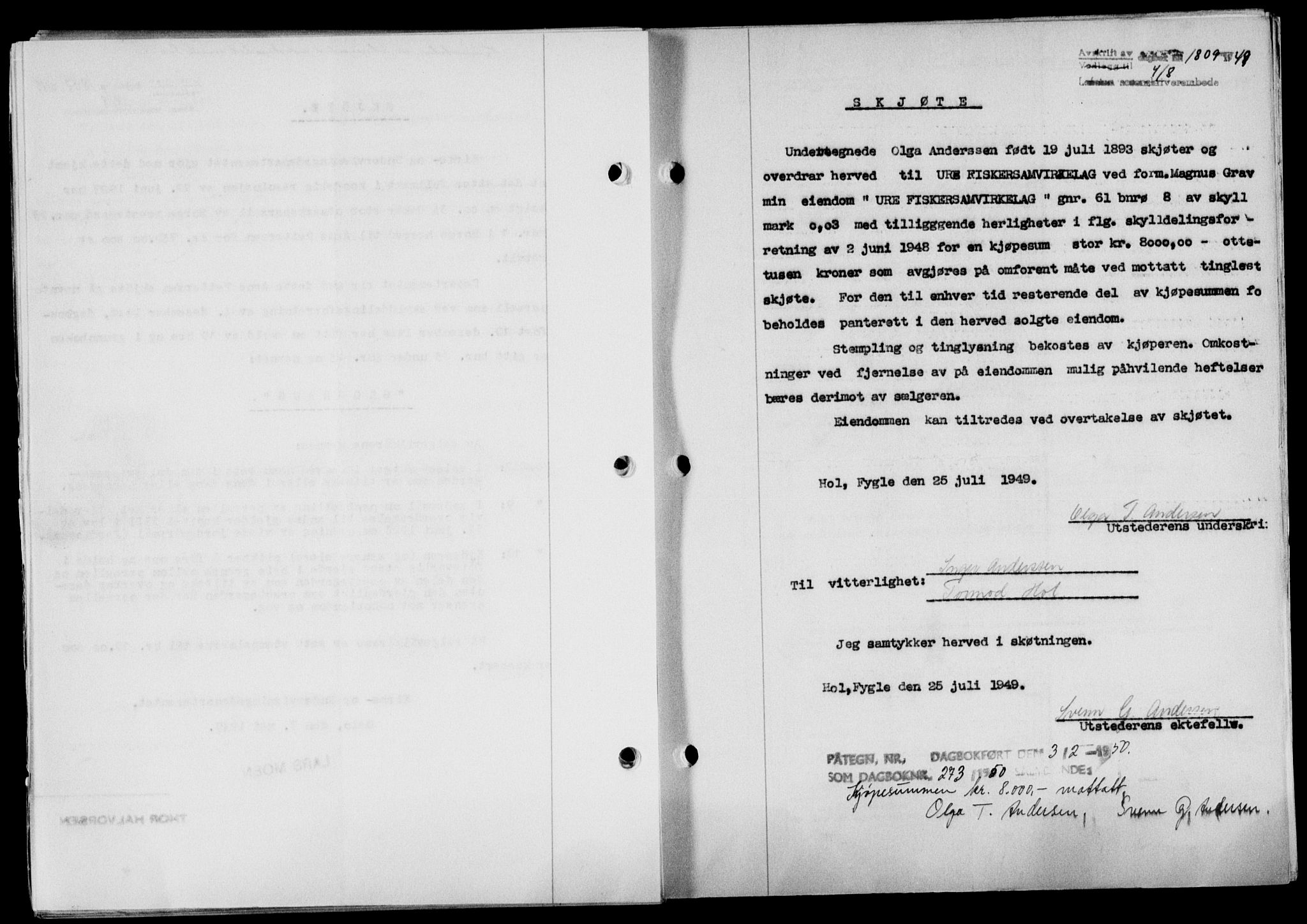 Lofoten sorenskriveri, SAT/A-0017/1/2/2C/L0021a: Mortgage book no. 21a, 1949-1949, Diary no: : 1809/1949