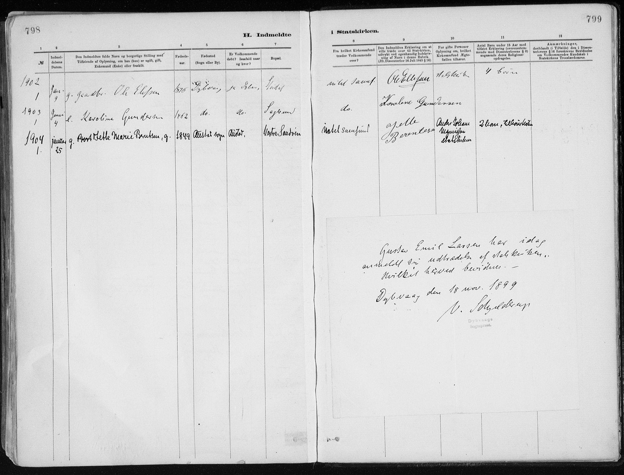 Dypvåg sokneprestkontor, AV/SAK-1111-0007/F/Fa/Faa/L0008: Parish register (official) no. A 8, 1885-1906, p. 798-799