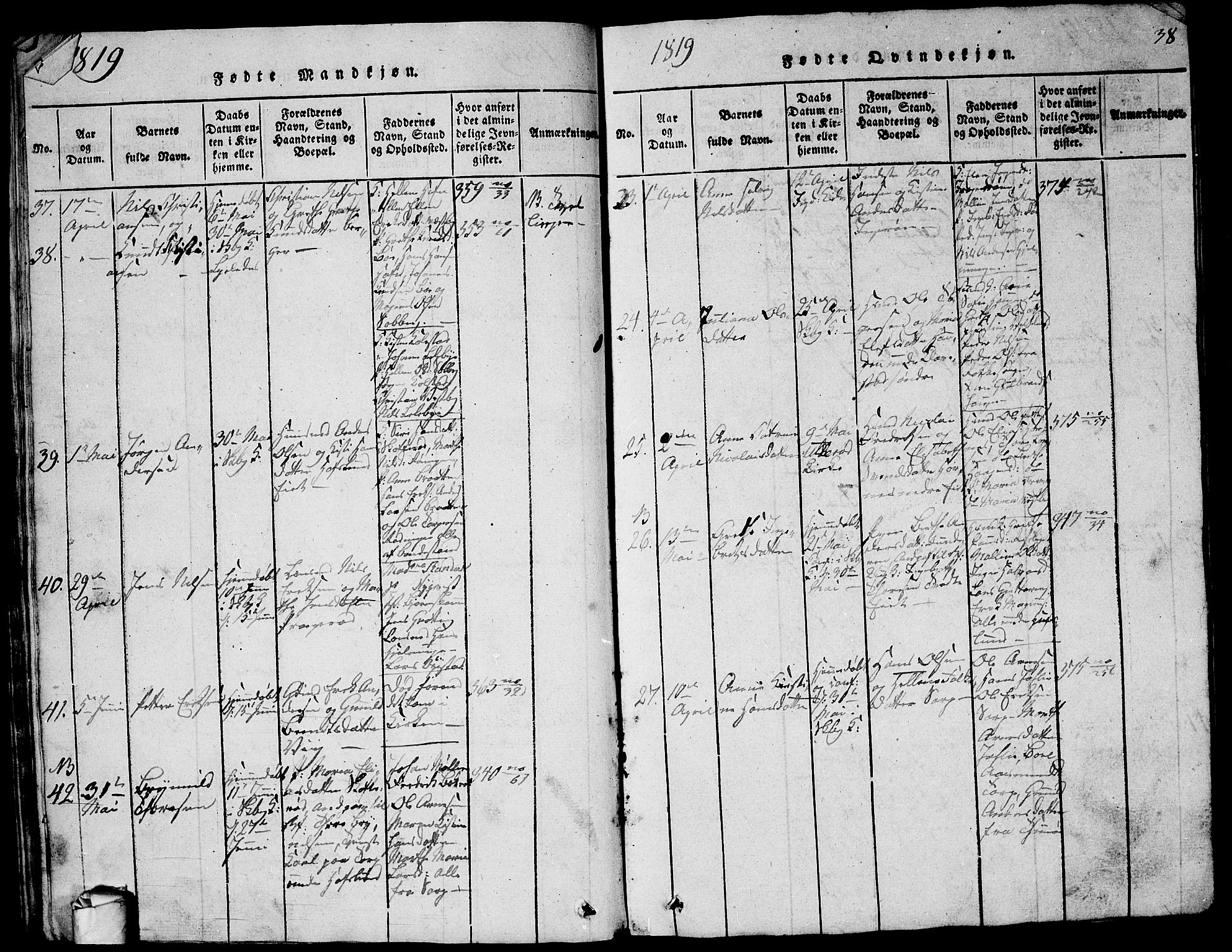Skjeberg prestekontor Kirkebøker, SAO/A-10923/G/Ga/L0001: Parish register (copy) no. I 1, 1815-1830, p. 38