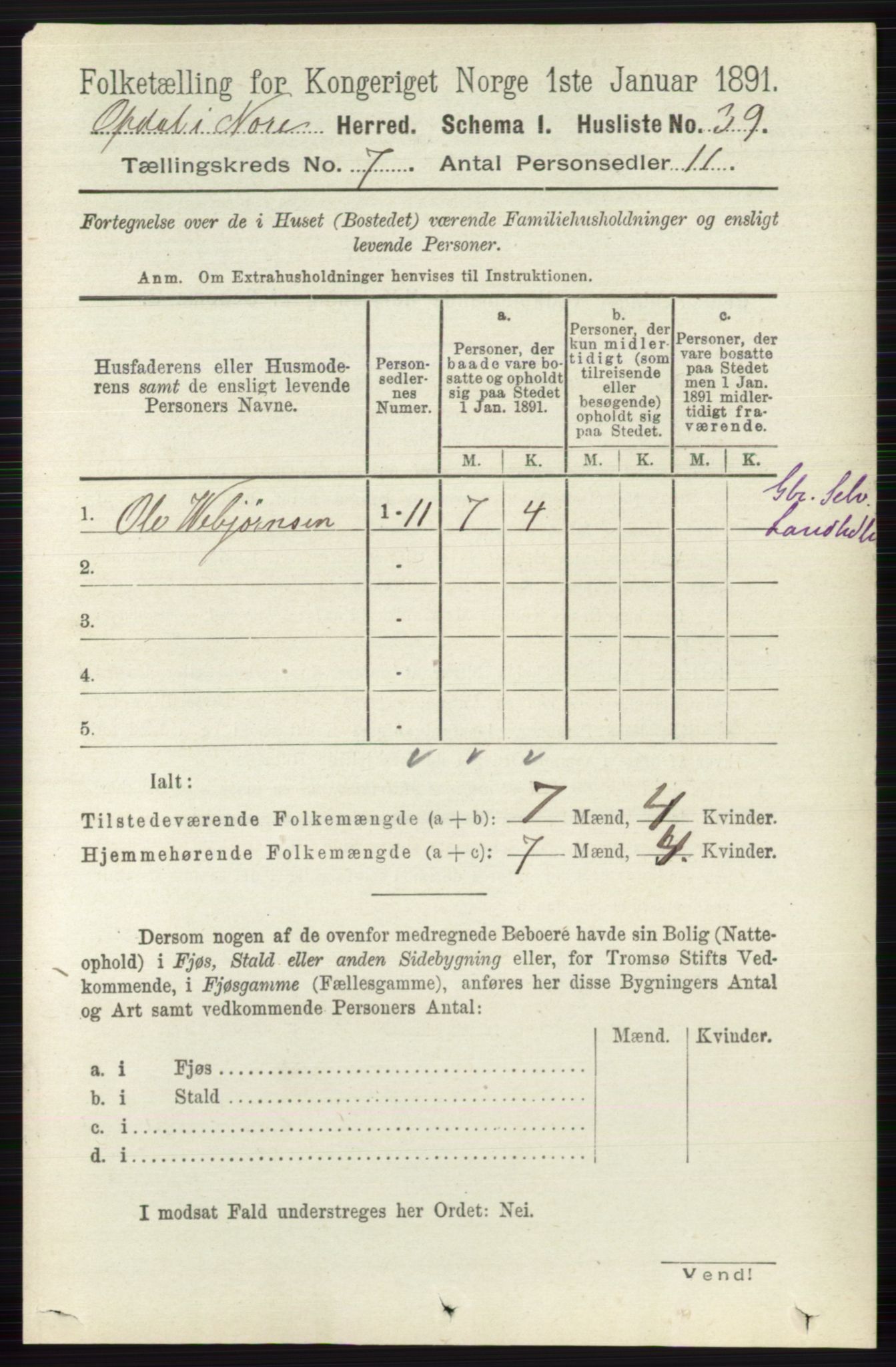 RA, 1891 census for 0633 Nore, 1891, p. 2601