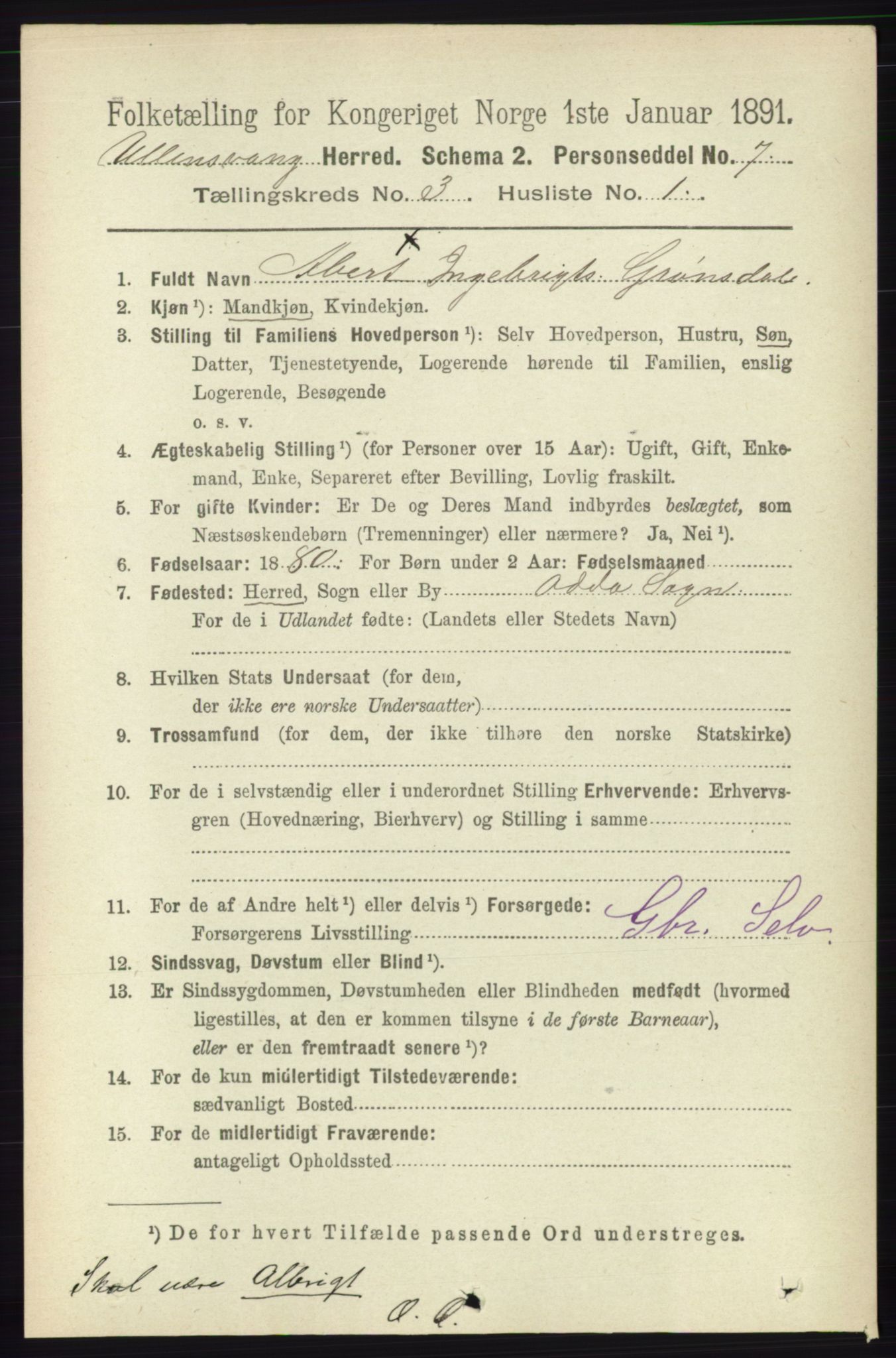 RA, 1891 census for 1230 Ullensvang, 1891, p. 591