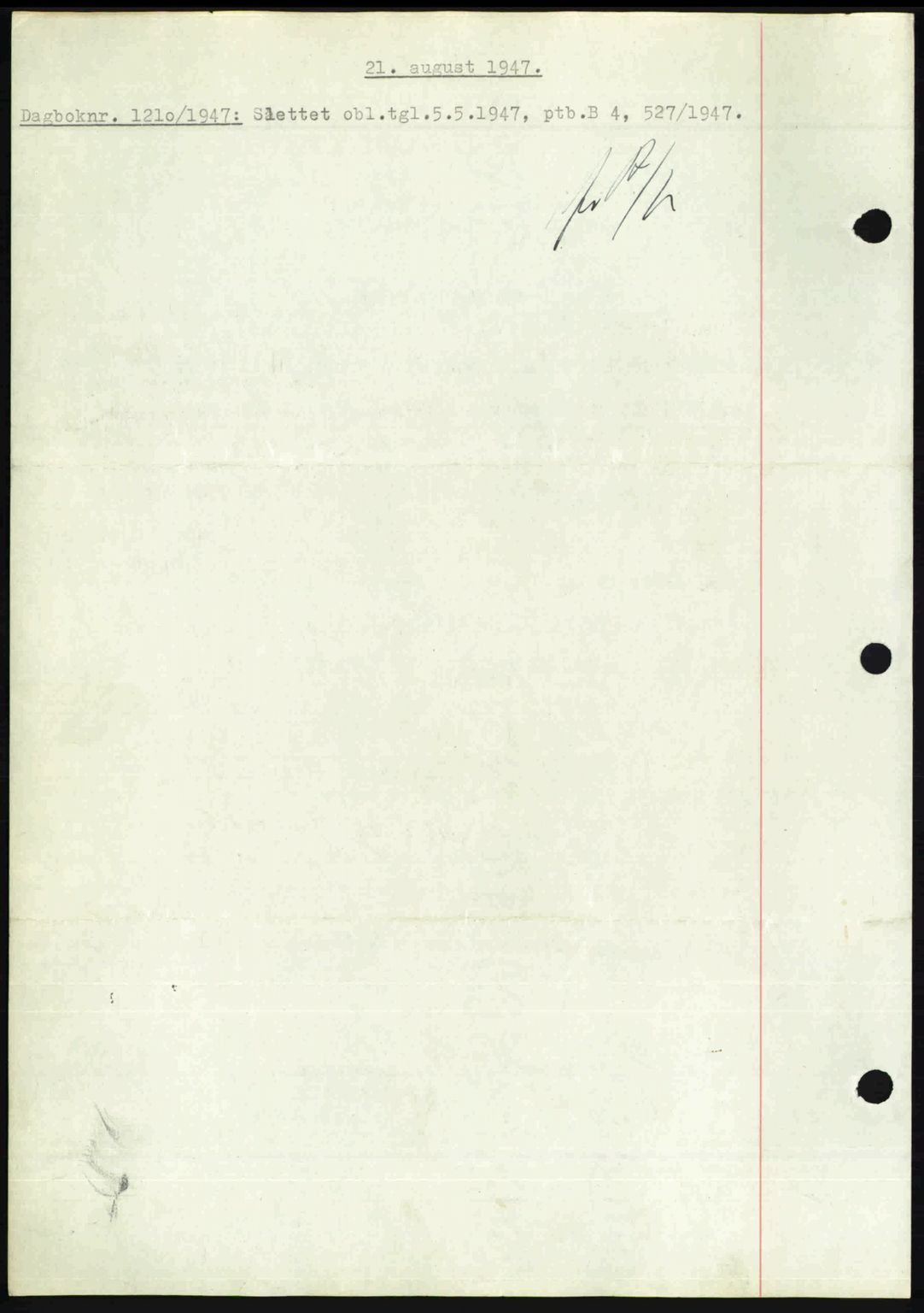 Nedenes sorenskriveri, SAK/1221-0006/G/Gb/Gba/L0057: Mortgage book no. A9, 1947-1947, Diary no: : 1210/1947