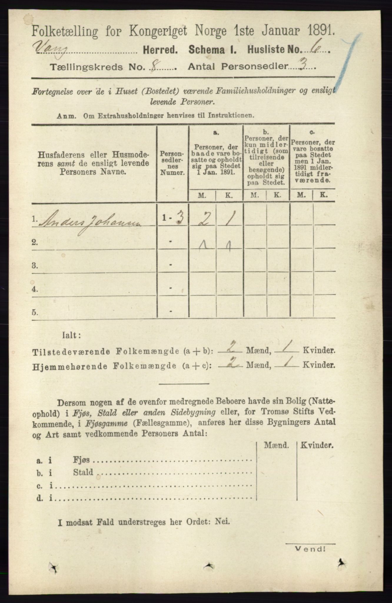 RA, 1891 census for 0414 Vang, 1891, p. 5539