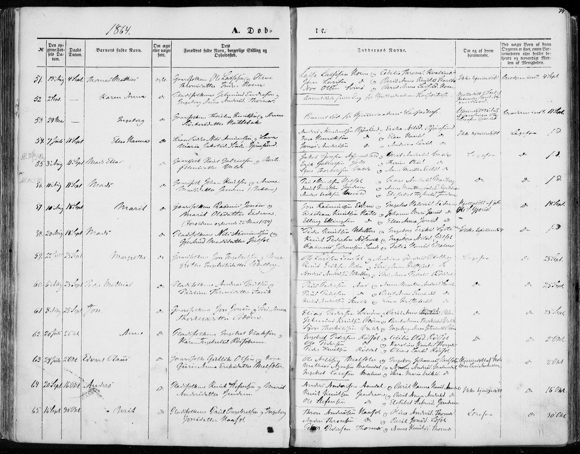 Ministerialprotokoller, klokkerbøker og fødselsregistre - Møre og Romsdal, AV/SAT-A-1454/565/L0748: Parish register (official) no. 565A02, 1845-1872, p. 74