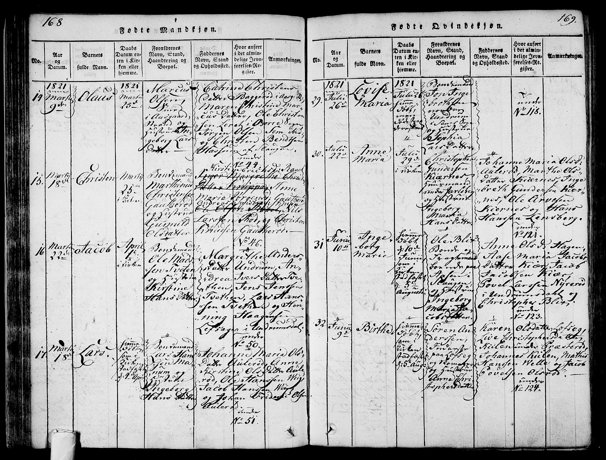 Sem kirkebøker, AV/SAKO-A-5/F/Fa/L0004: Parish register (official) no. I 4, 1814-1825, p. 168-169