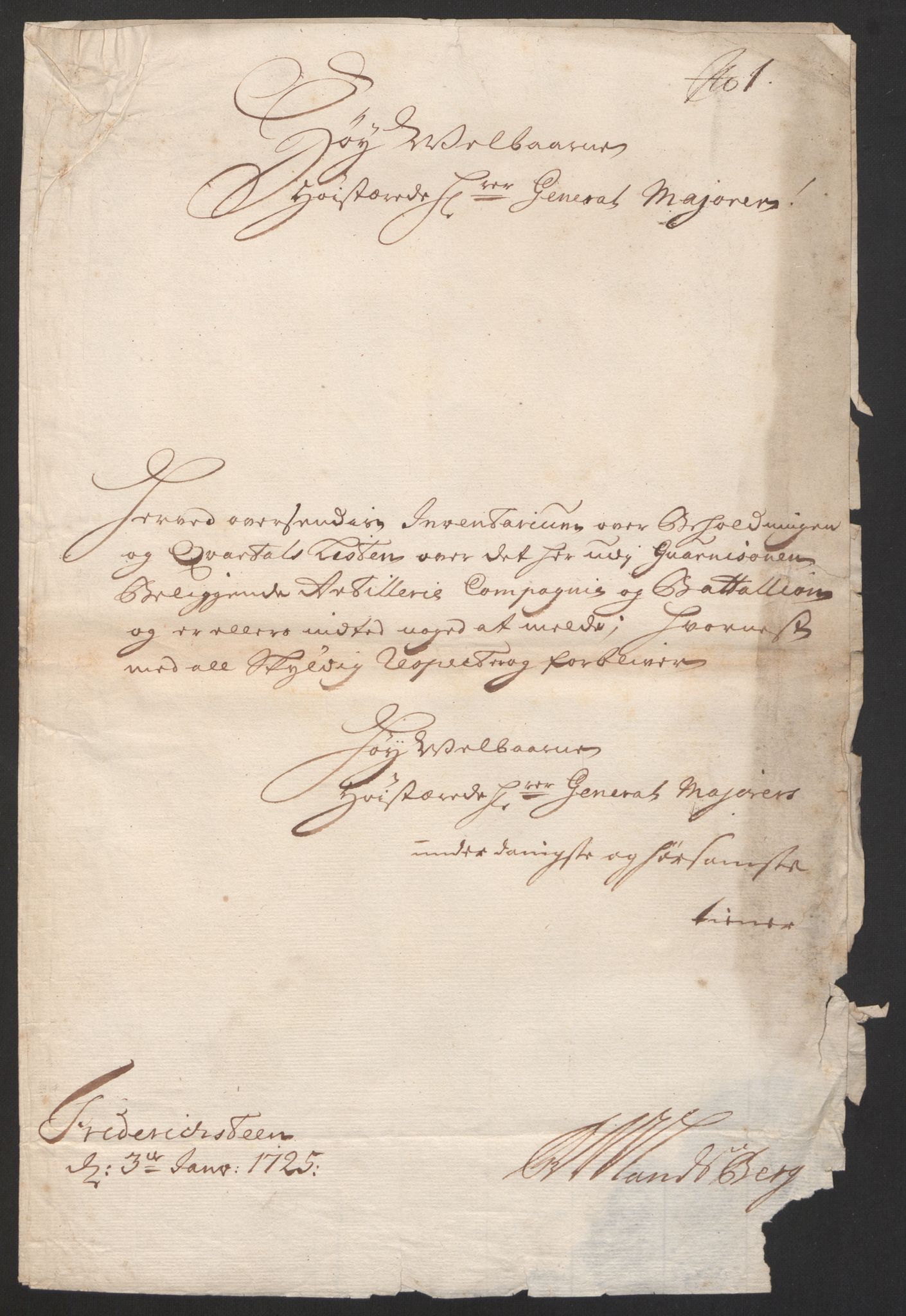 Kommanderende general (KG I) med Det norske krigsdirektorium, RA/EA-5419/D/L0153: Fredriksten festning: Brev, inventarfortegnelser og regnskapsekstrakter, 1724-1729, p. 214