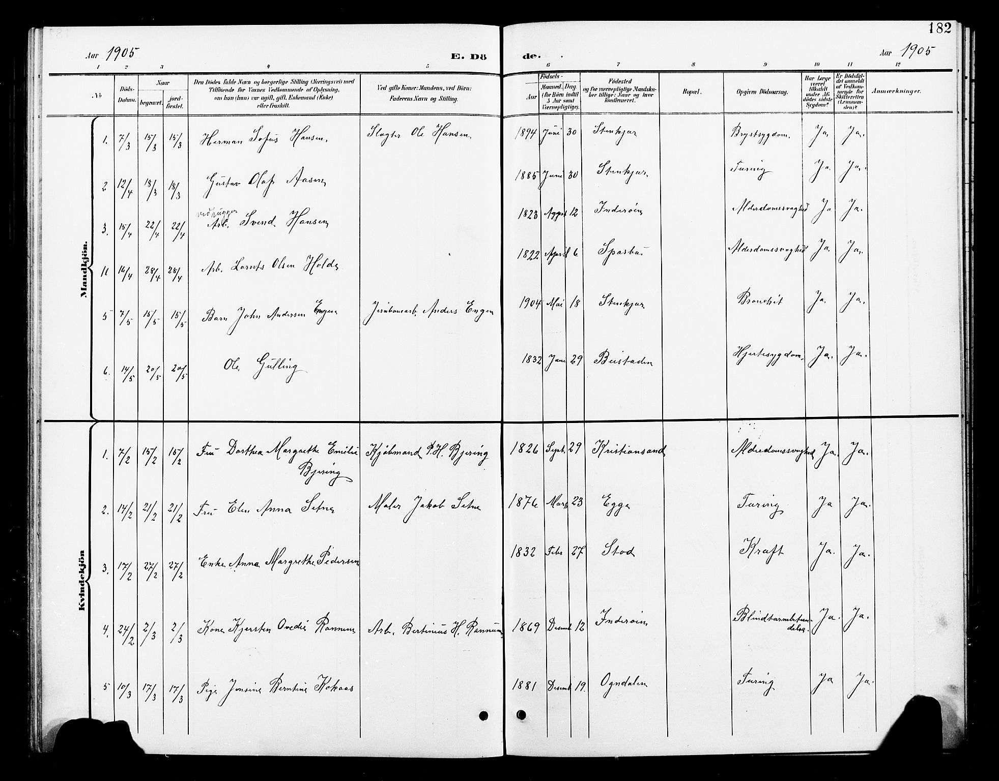 Ministerialprotokoller, klokkerbøker og fødselsregistre - Nord-Trøndelag, SAT/A-1458/739/L0375: Parish register (copy) no. 739C03, 1898-1908, p. 182