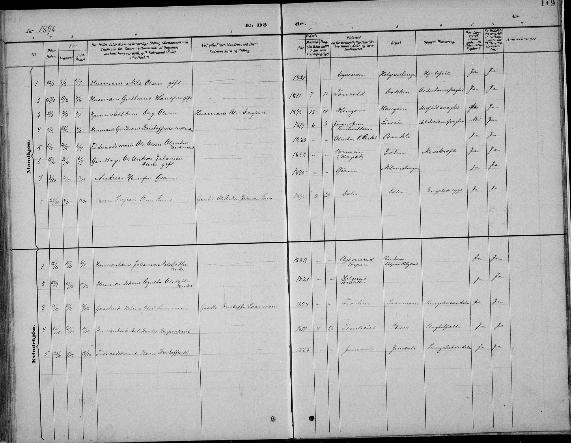 Nordre Land prestekontor, SAH/PREST-124/H/Ha/Hab/L0013: Parish register (copy) no. 13, 1891-1904, p. 119