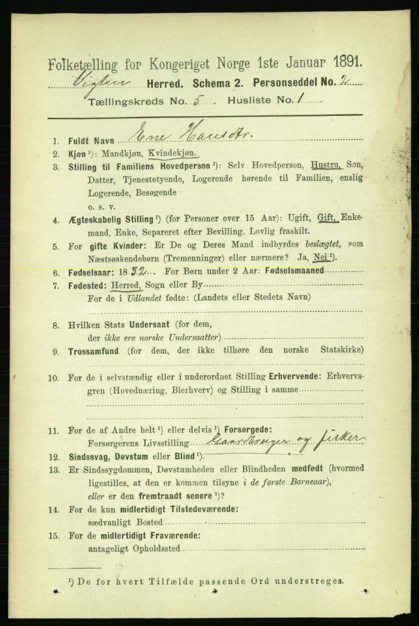 RA, 1891 census for 1750 Vikna, 1891, p. 2843