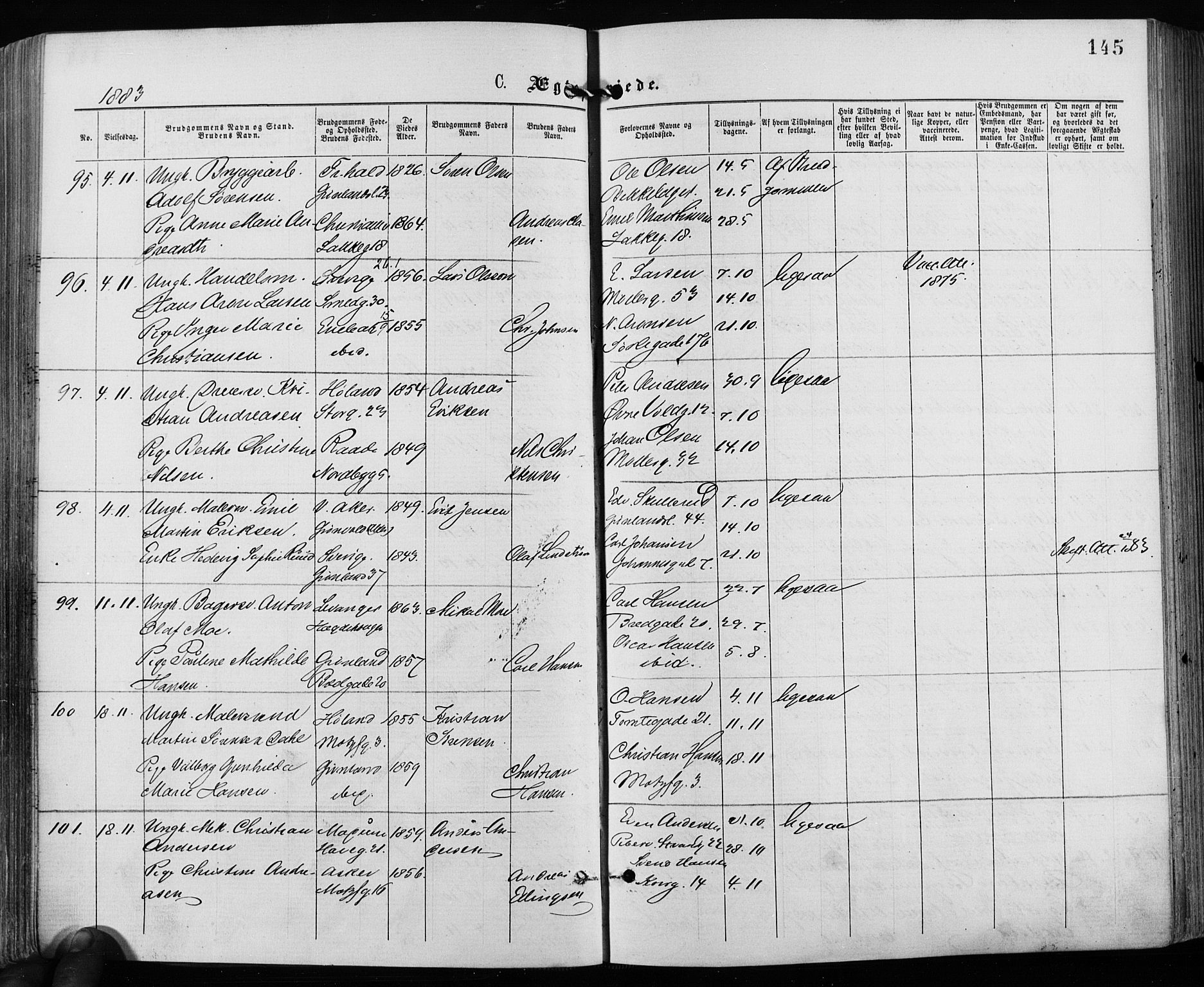 Grønland prestekontor Kirkebøker, AV/SAO-A-10848/F/Fa/L0006: Parish register (official) no. 6, 1877-1886, p. 145