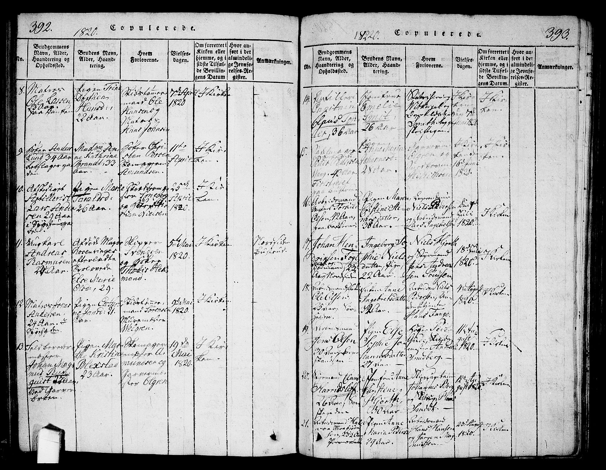 Halden prestekontor Kirkebøker, AV/SAO-A-10909/G/Ga/L0001: Parish register (copy) no. 1, 1815-1833, p. 392-393