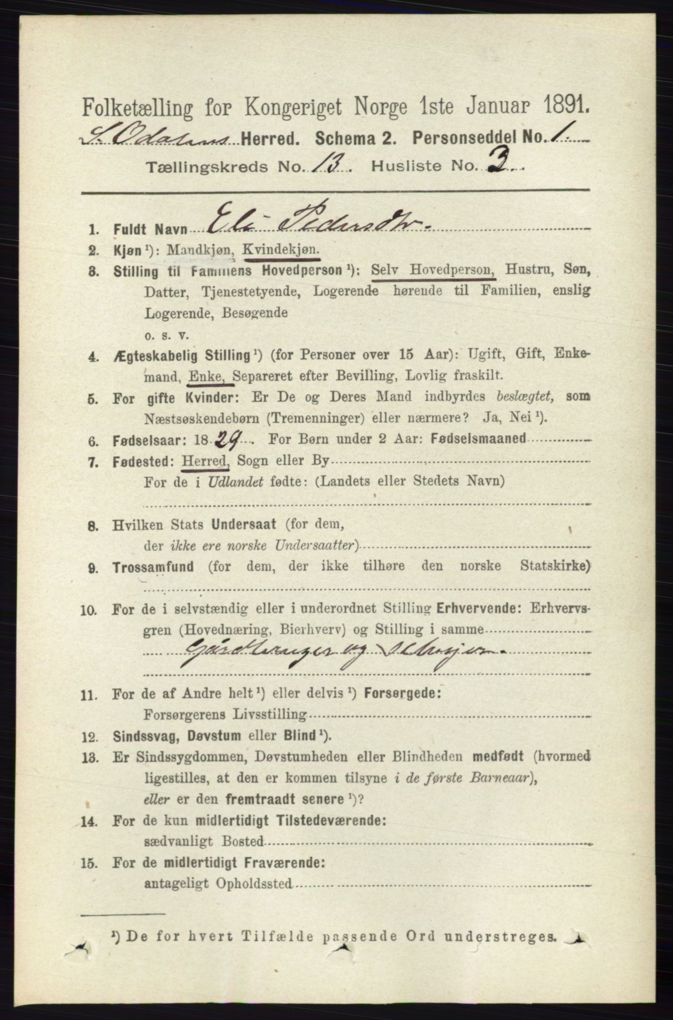 RA, 1891 census for 0419 Sør-Odal, 1891, p. 5579