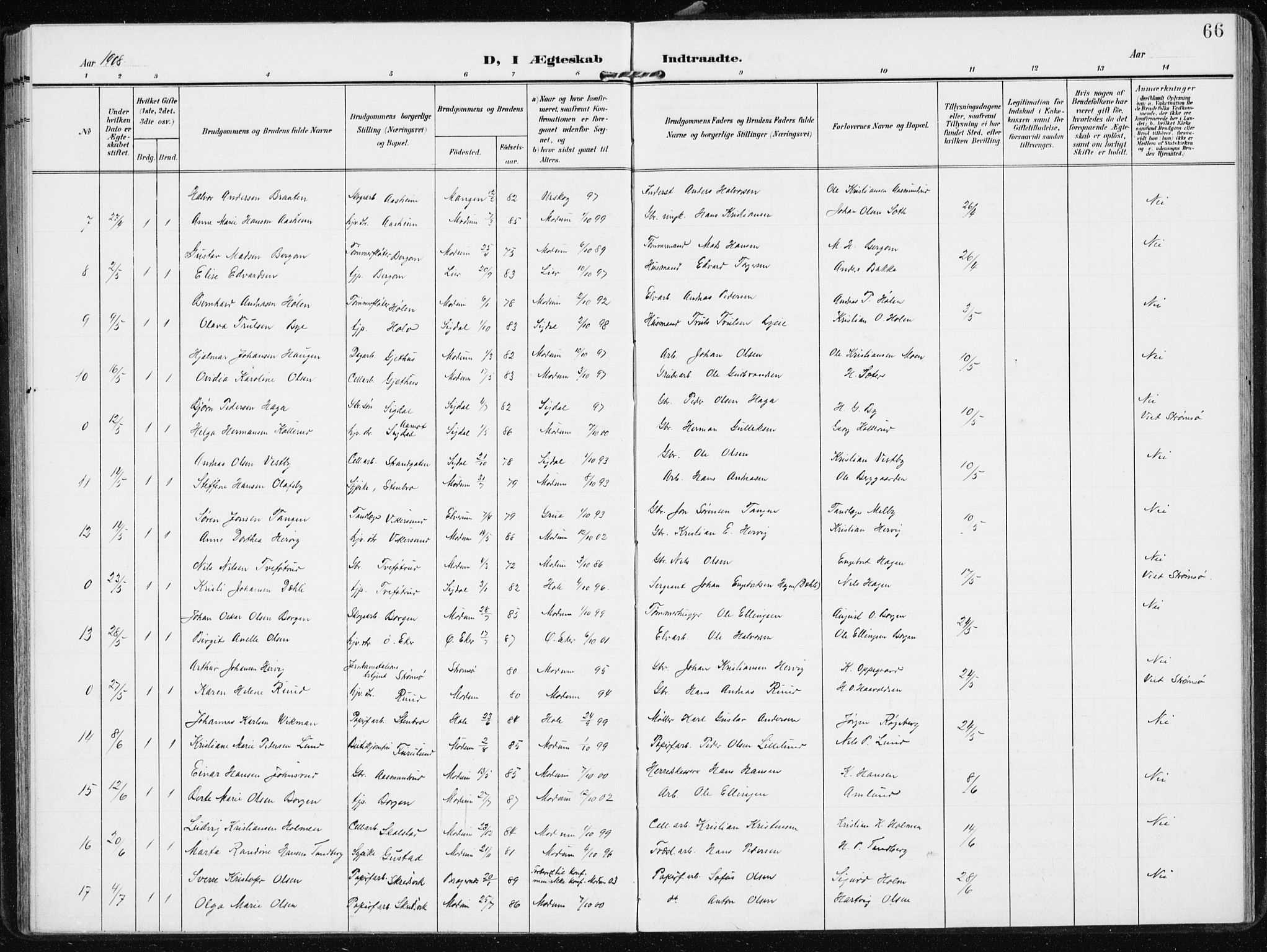 Modum kirkebøker, SAKO/A-234/F/Fa/L0014b: Parish register (official) no. 14B, 1906-1917, p. 66
