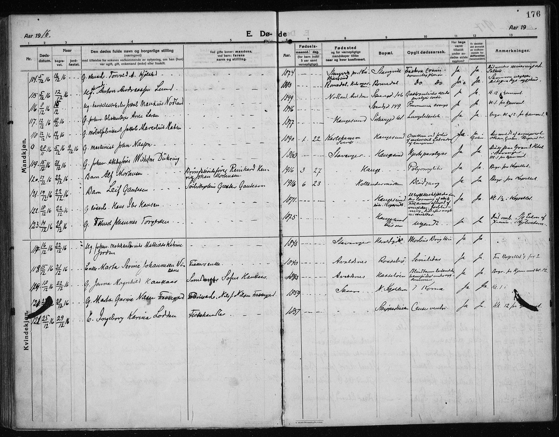 Haugesund sokneprestkontor, AV/SAST-A -101863/H/Ha/Haa/L0009: Parish register (official) no. A 9, 1914-1929, p. 176