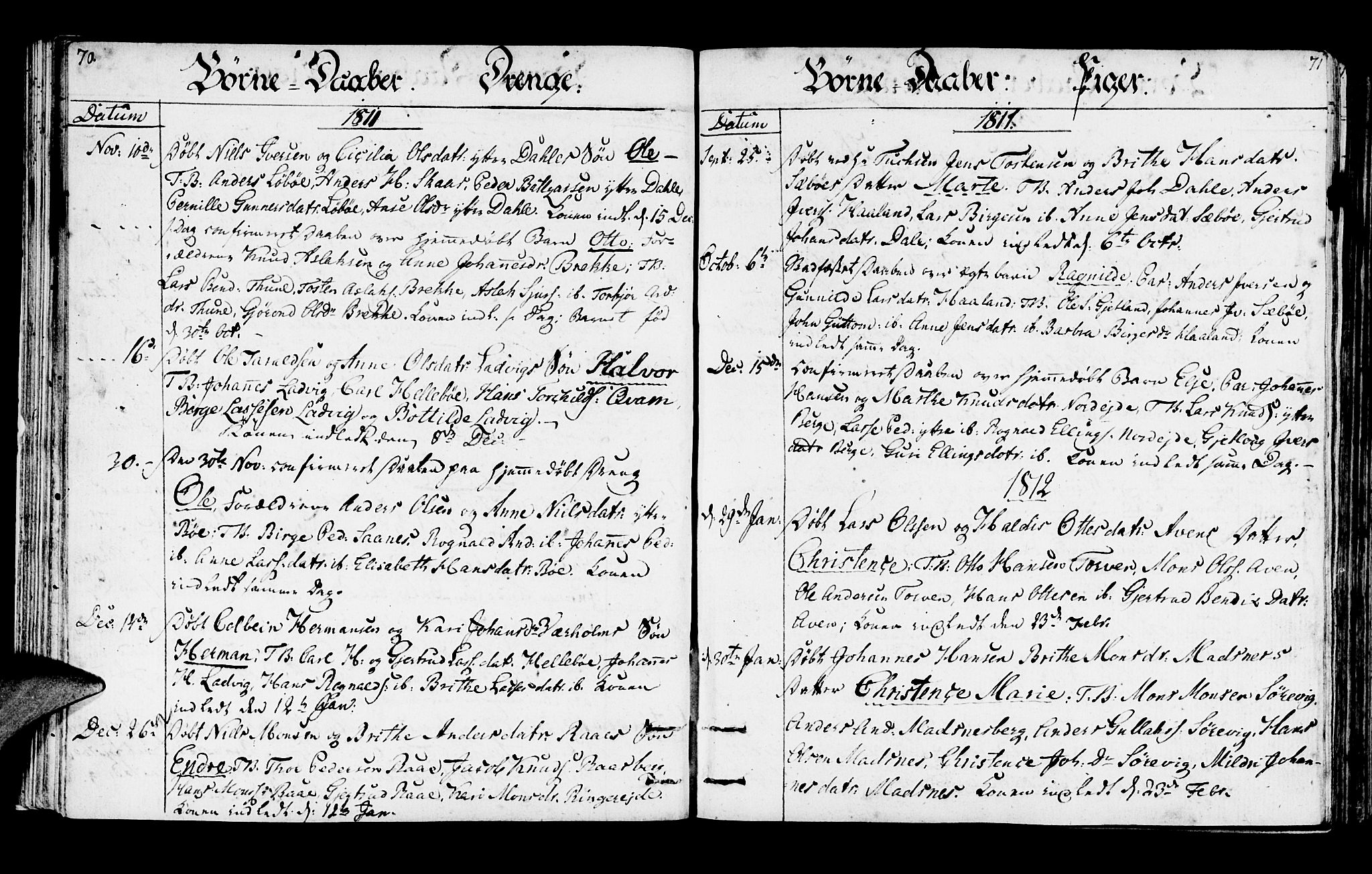 Lavik sokneprestembete, SAB/A-80901: Parish register (official) no. A 1, 1809-1822, p. 70-71