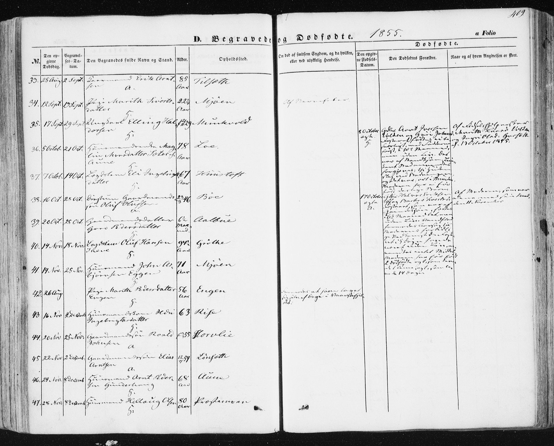 Ministerialprotokoller, klokkerbøker og fødselsregistre - Sør-Trøndelag, SAT/A-1456/678/L0899: Parish register (official) no. 678A08, 1848-1872, p. 409