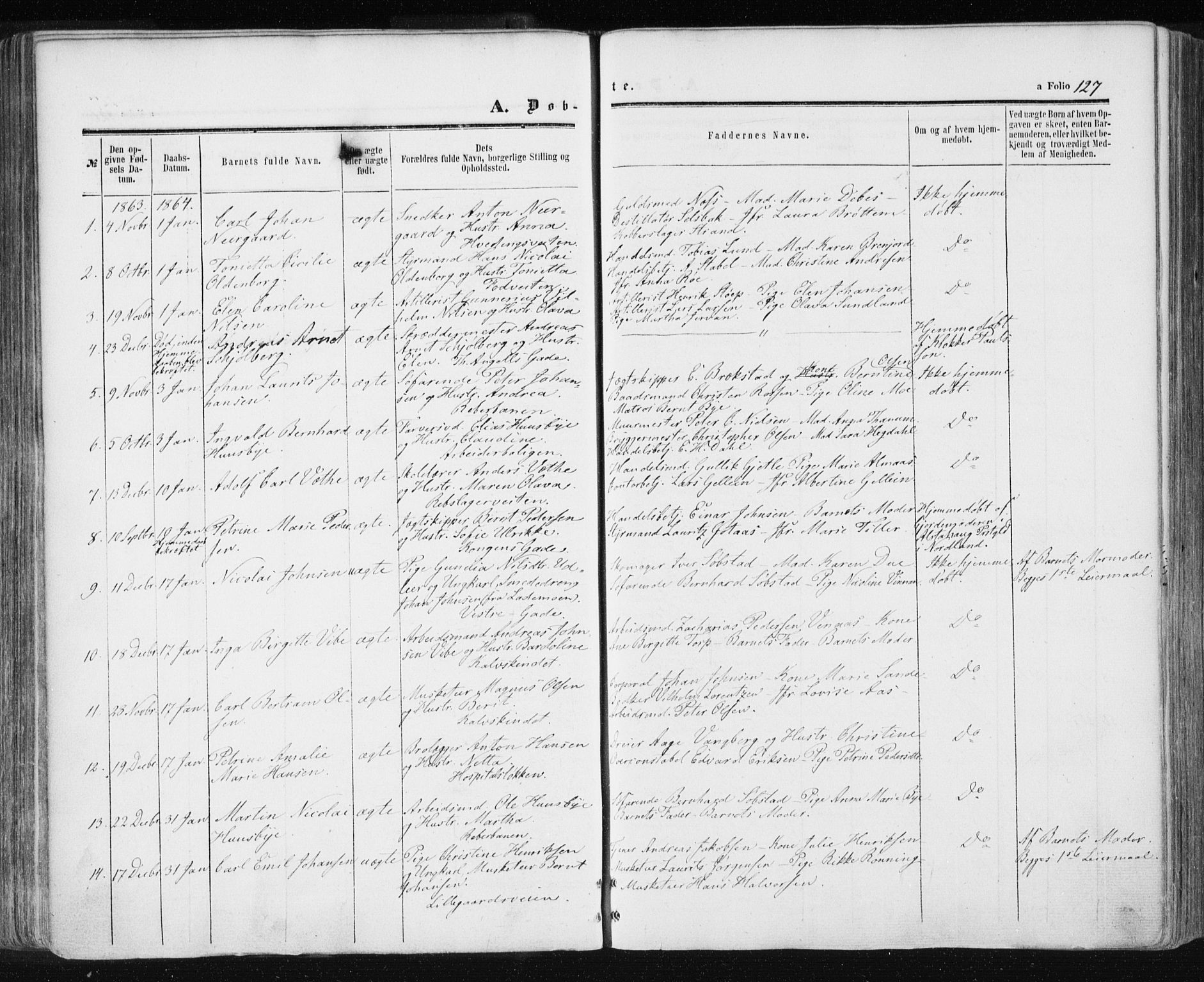 Ministerialprotokoller, klokkerbøker og fødselsregistre - Sør-Trøndelag, SAT/A-1456/601/L0053: Parish register (official) no. 601A21, 1857-1865, p. 127