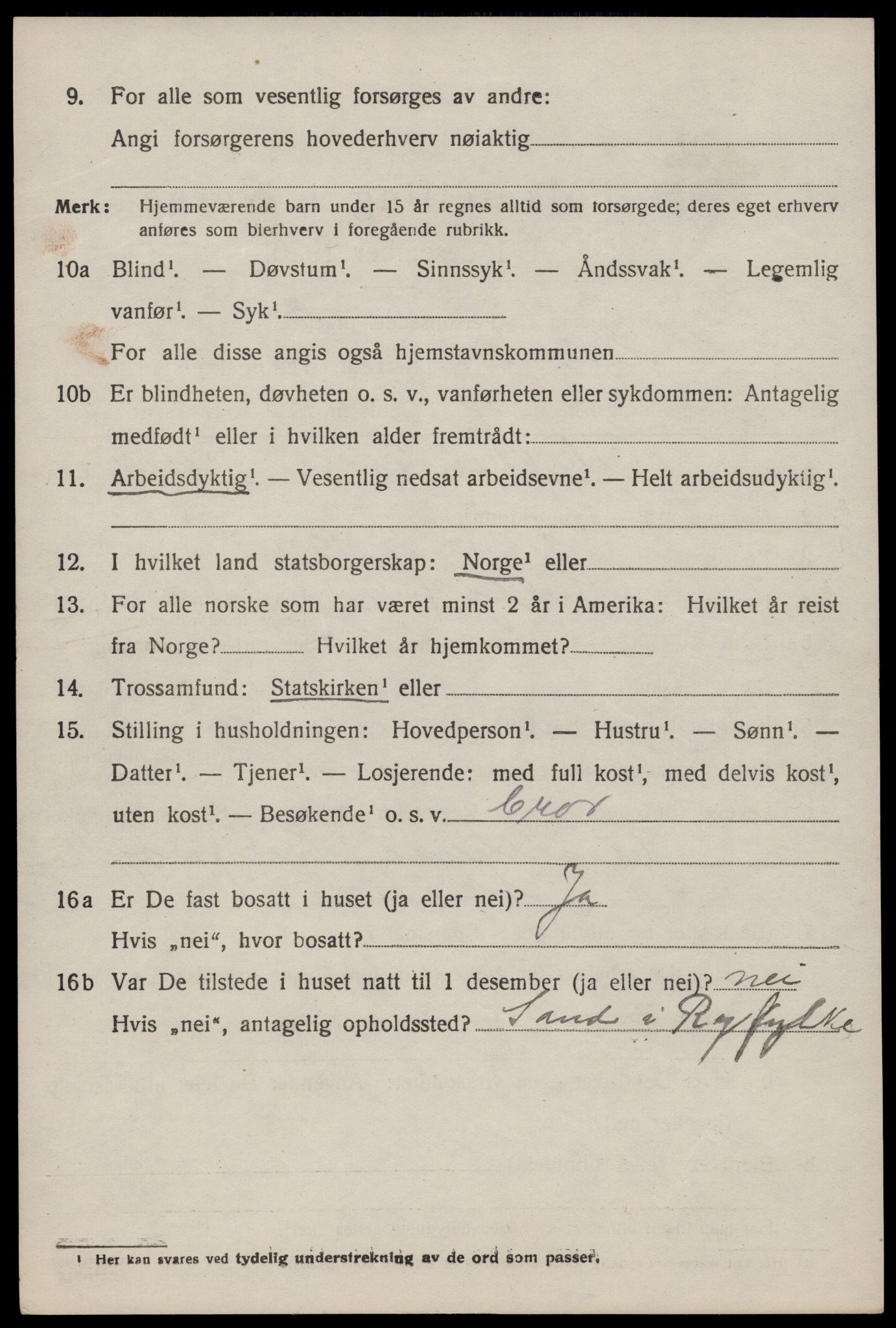 SAST, 1920 census for Suldal, 1920, p. 1849