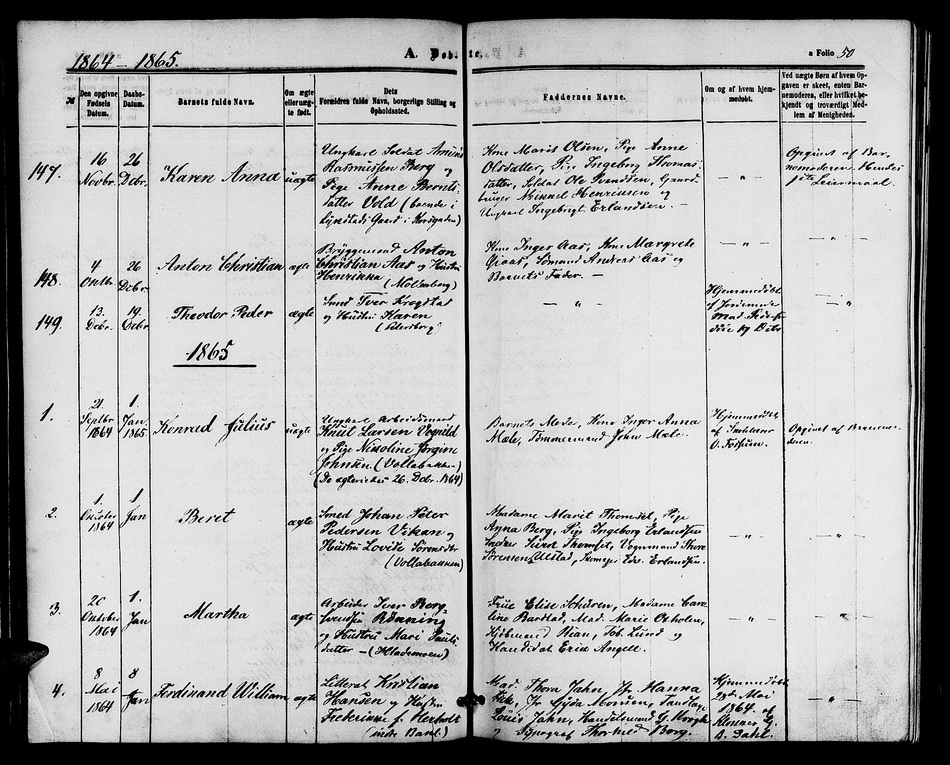 Ministerialprotokoller, klokkerbøker og fødselsregistre - Sør-Trøndelag, SAT/A-1456/604/L0185: Parish register (official) no. 604A06, 1861-1865, p. 50