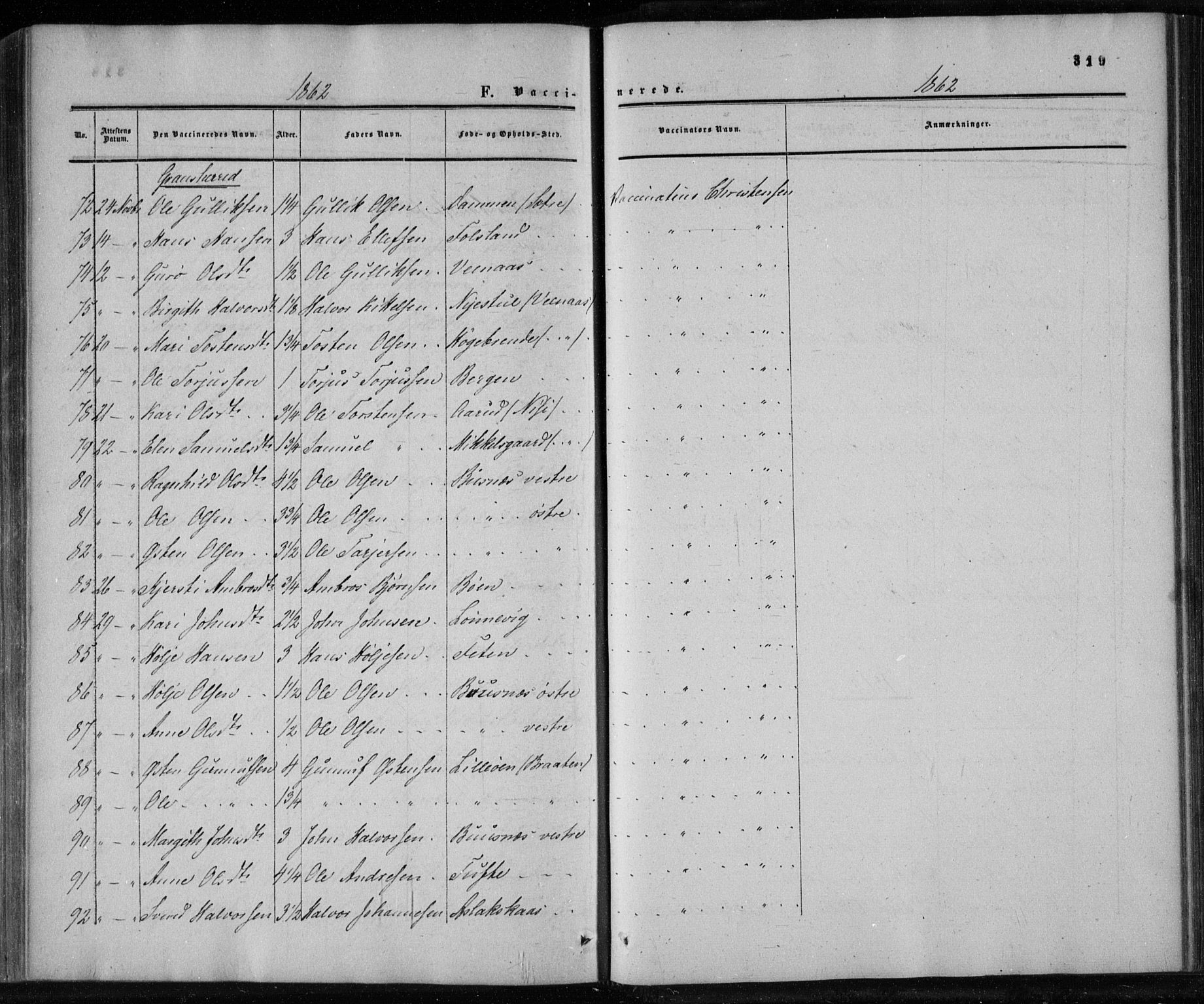 Gransherad kirkebøker, SAKO/A-267/F/Fa/L0003: Parish register (official) no. I 3, 1859-1870, p. 319
