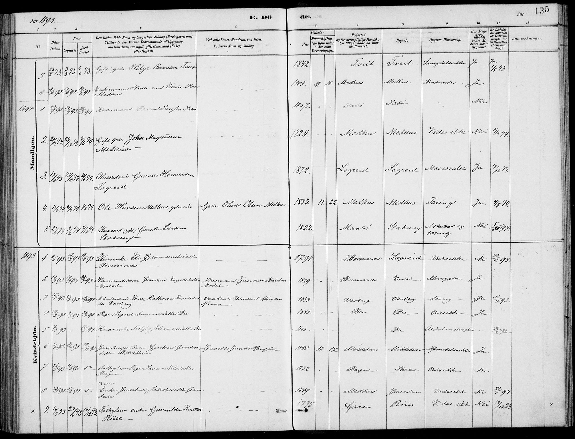 Ulvik sokneprestembete, SAB/A-78801/H/Haa: Parish register (official) no. D  1, 1878-1903, p. 135