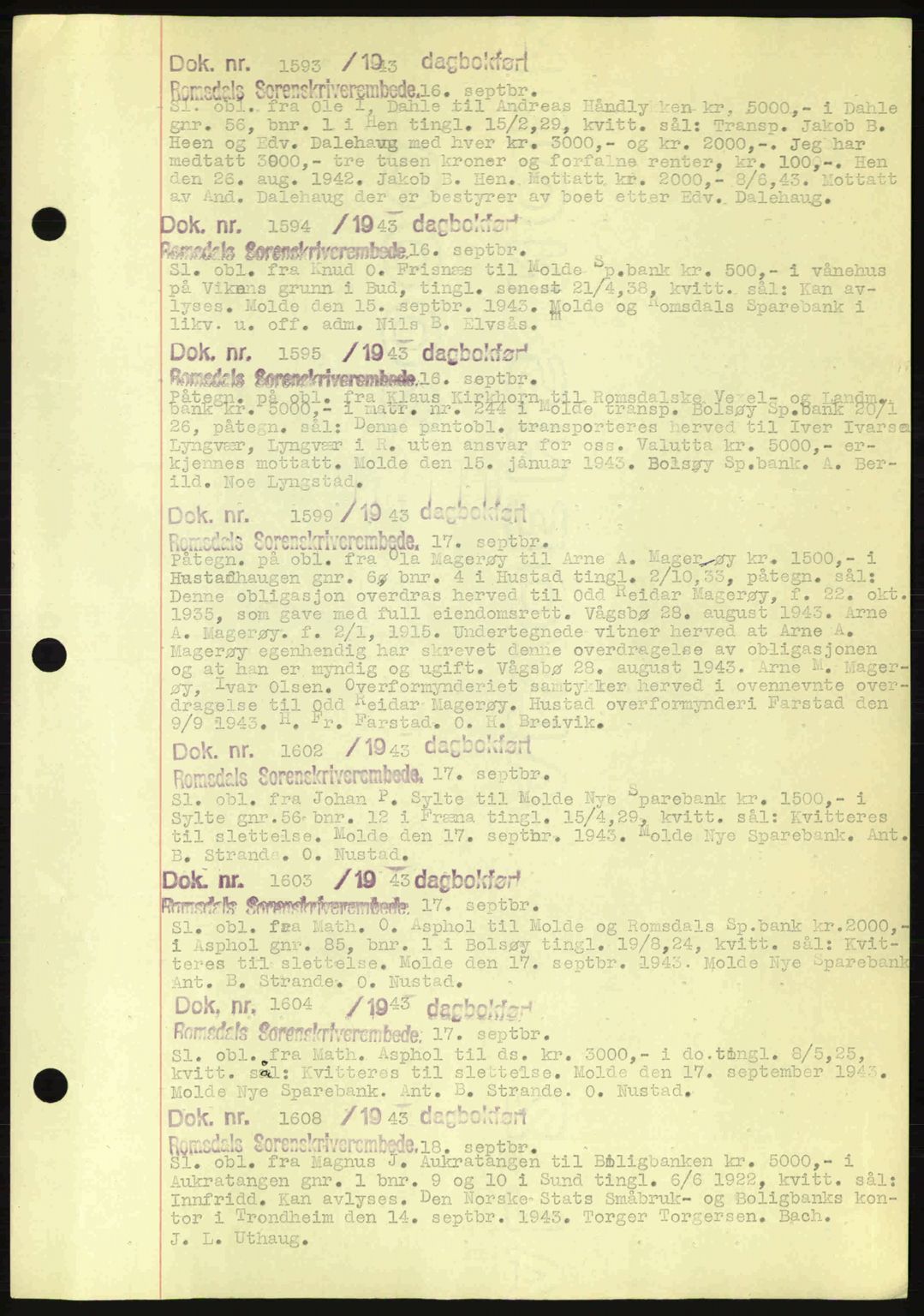 Romsdal sorenskriveri, AV/SAT-A-4149/1/2/2C: Mortgage book no. C1a, 1936-1945, Diary no: : 1593/1943