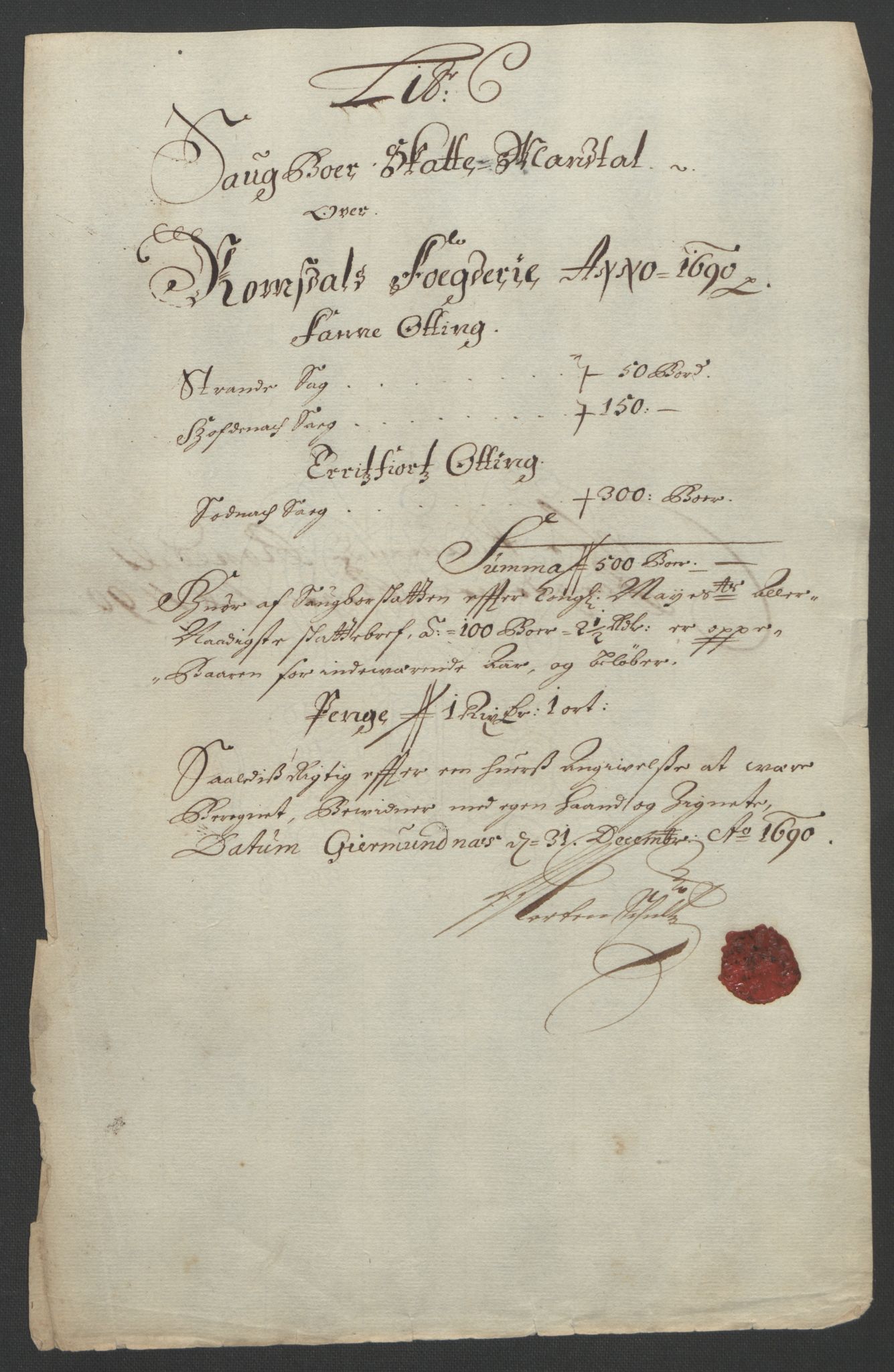 Rentekammeret inntil 1814, Reviderte regnskaper, Fogderegnskap, RA/EA-4092/R55/L3649: Fogderegnskap Romsdal, 1690-1691, p. 62