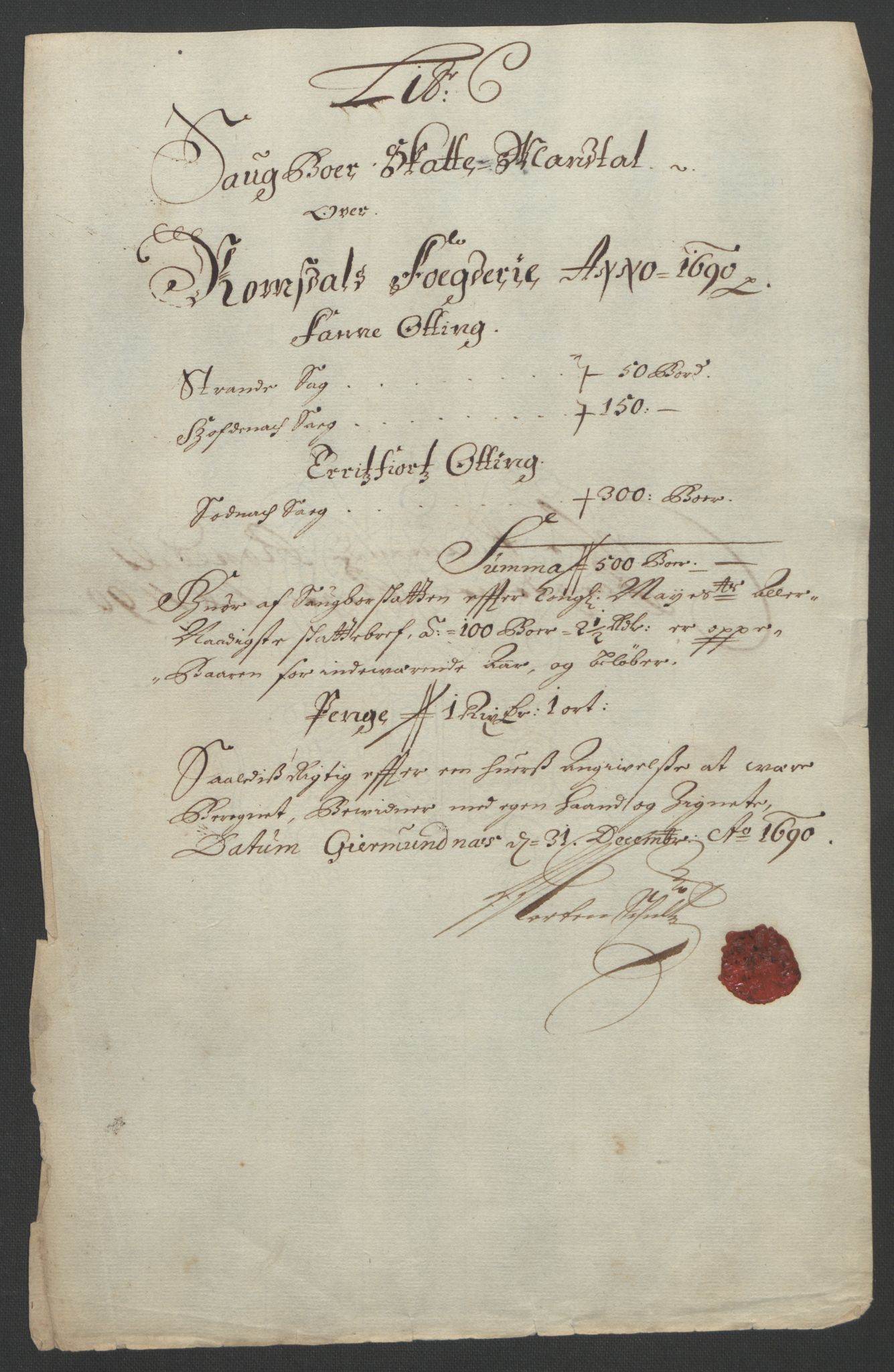 Rentekammeret inntil 1814, Reviderte regnskaper, Fogderegnskap, AV/RA-EA-4092/R55/L3649: Fogderegnskap Romsdal, 1690-1691, p. 62