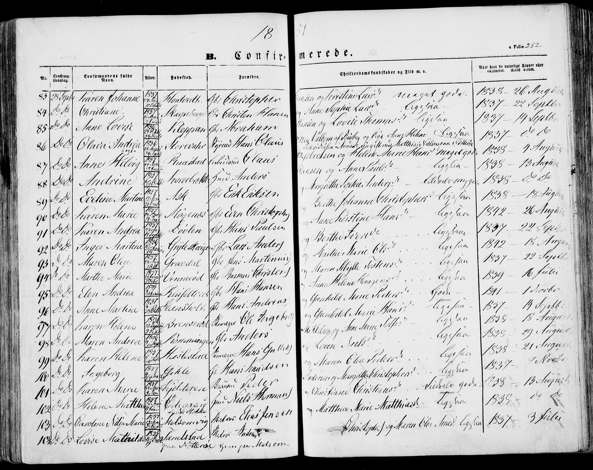 Stokke kirkebøker, AV/SAKO-A-320/F/Fa/L0007: Parish register (official) no. I 7, 1844-1857, p. 252