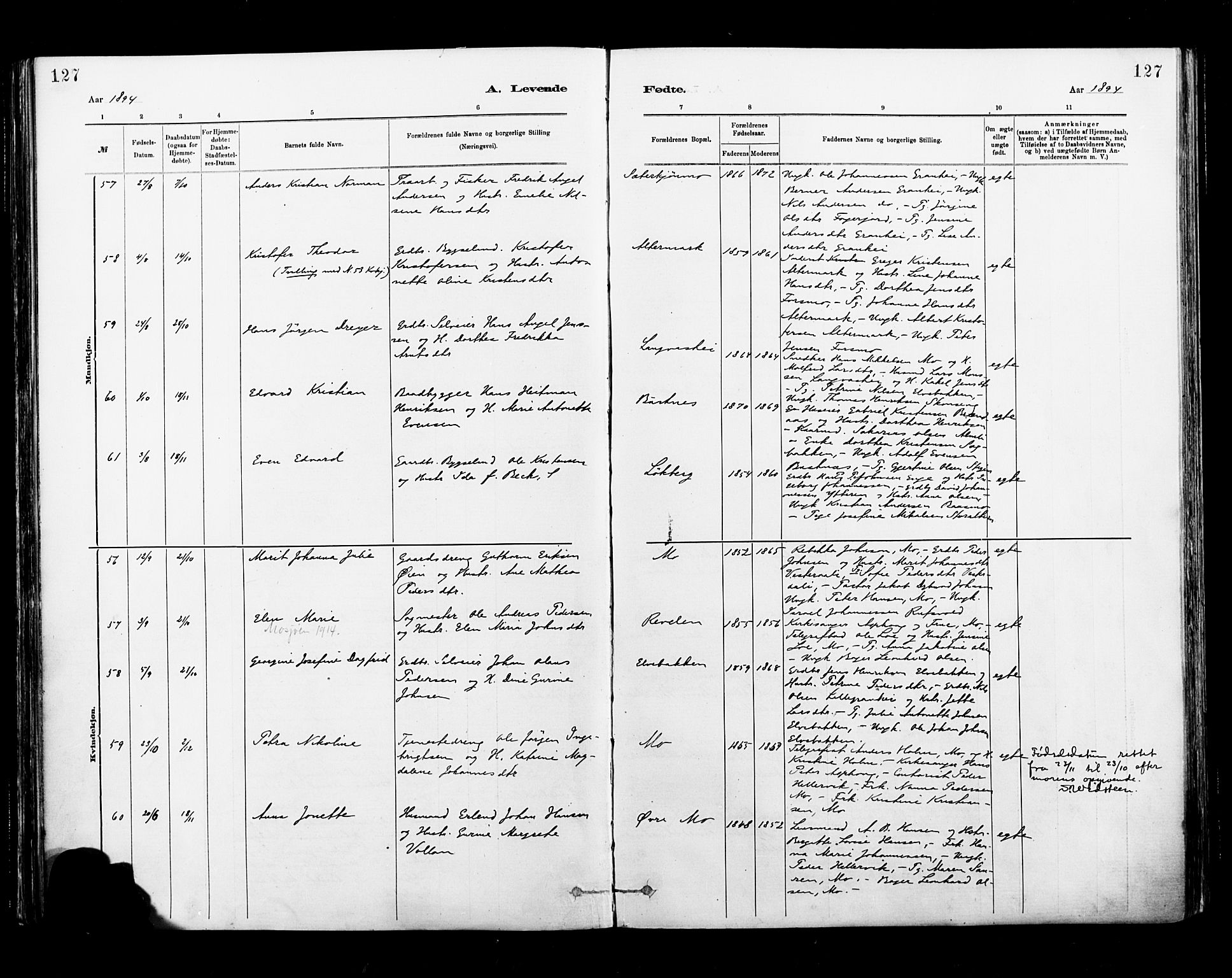 Ministerialprotokoller, klokkerbøker og fødselsregistre - Nordland, AV/SAT-A-1459/827/L0400: Parish register (official) no. 827A12, 1883-1903, p. 127