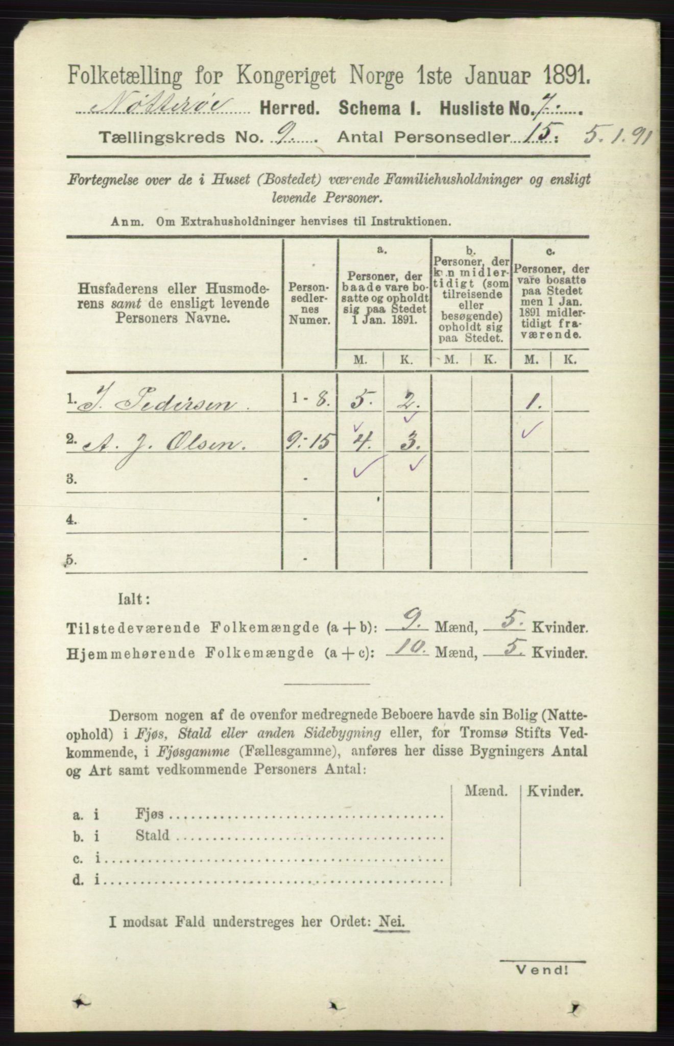 RA, 1891 census for 0722 Nøtterøy, 1891, p. 4461