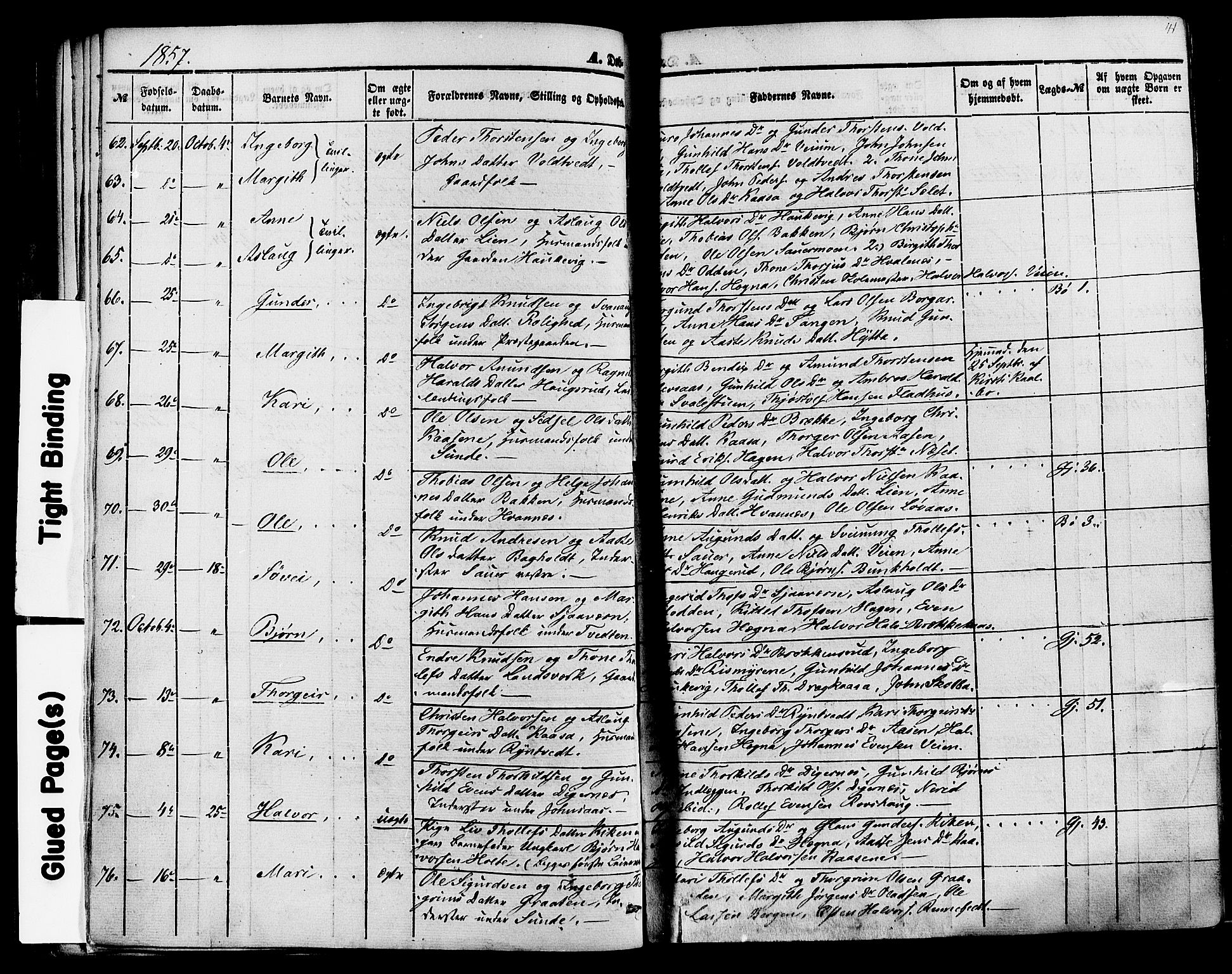 Sauherad kirkebøker, AV/SAKO-A-298/F/Fa/L0007: Parish register (official) no. I 7, 1851-1873, p. 41