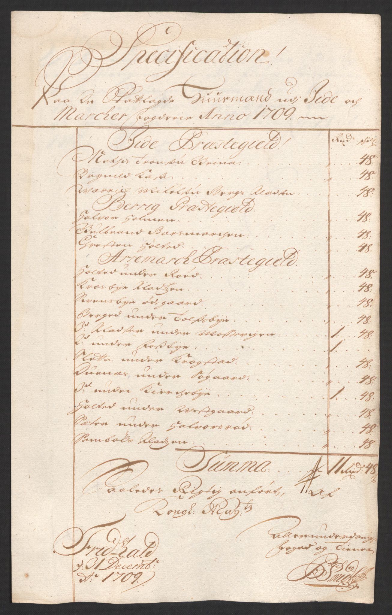 Rentekammeret inntil 1814, Reviderte regnskaper, Fogderegnskap, RA/EA-4092/R01/L0018: Fogderegnskap Idd og Marker, 1707-1709, p. 332