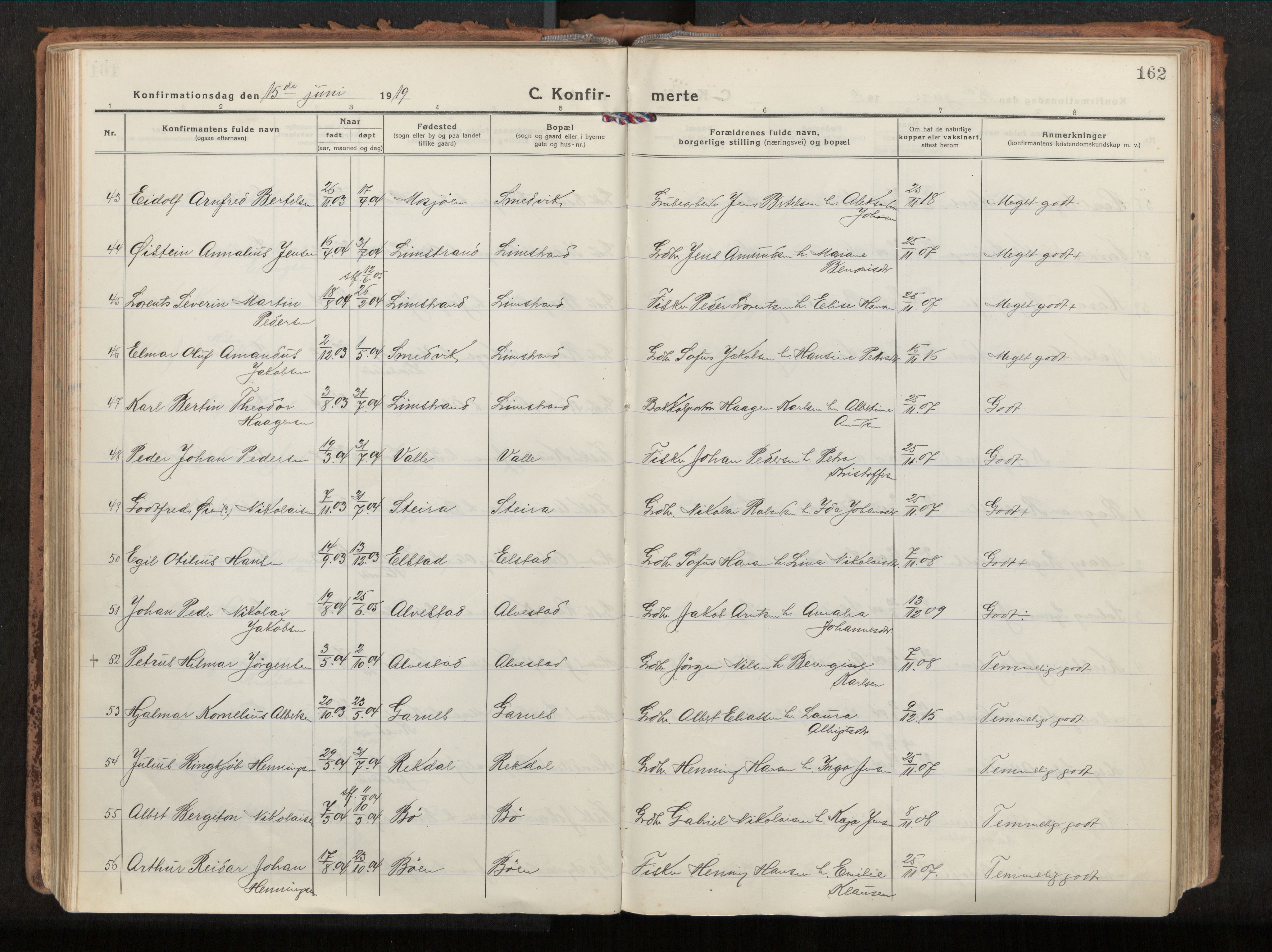 Ministerialprotokoller, klokkerbøker og fødselsregistre - Nordland, AV/SAT-A-1459/880/L1136: Parish register (official) no. 880A10, 1919-1927, p. 162