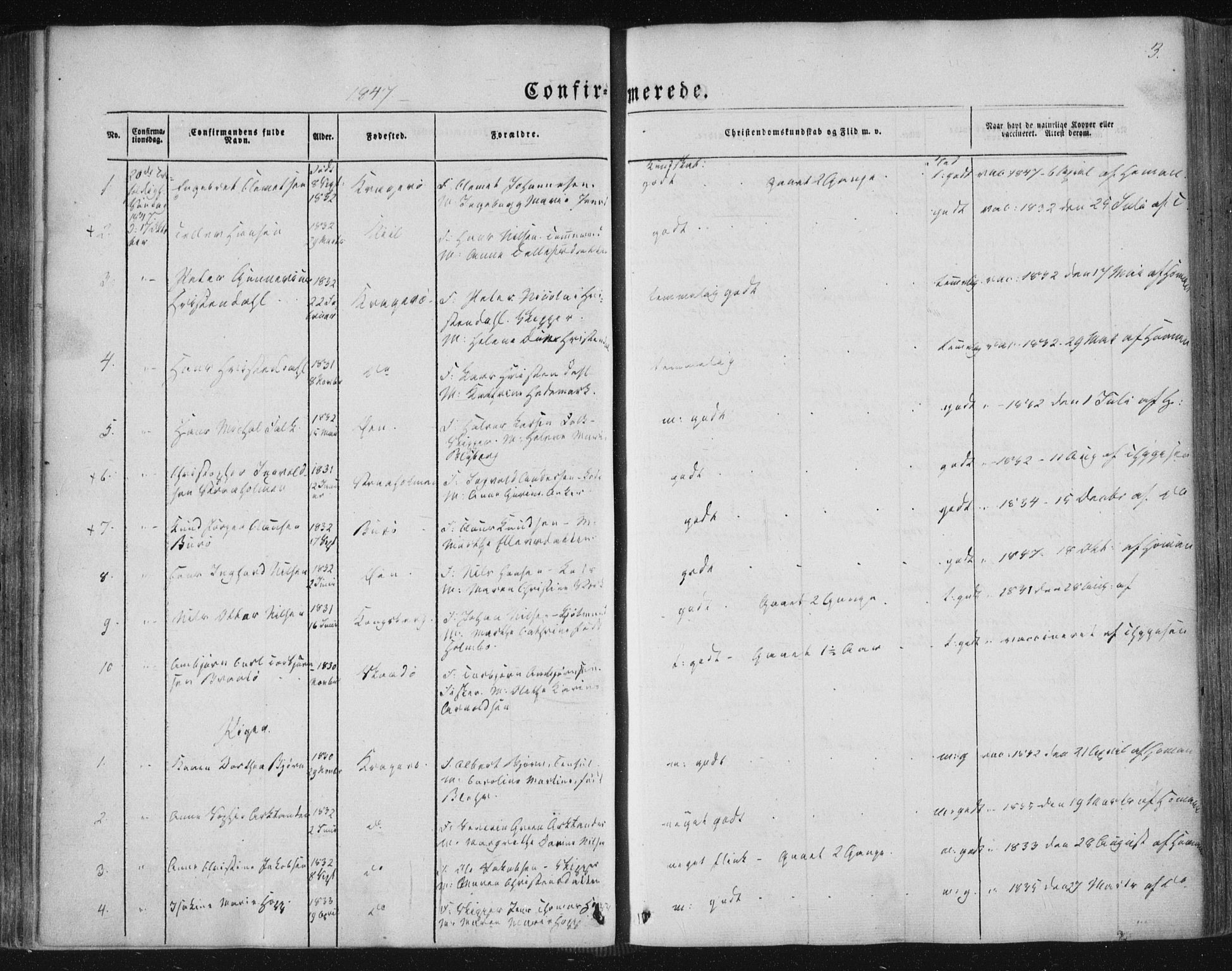 Kragerø kirkebøker, SAKO/A-278/F/Fa/L0006: Parish register (official) no. 6, 1847-1861, p. 3