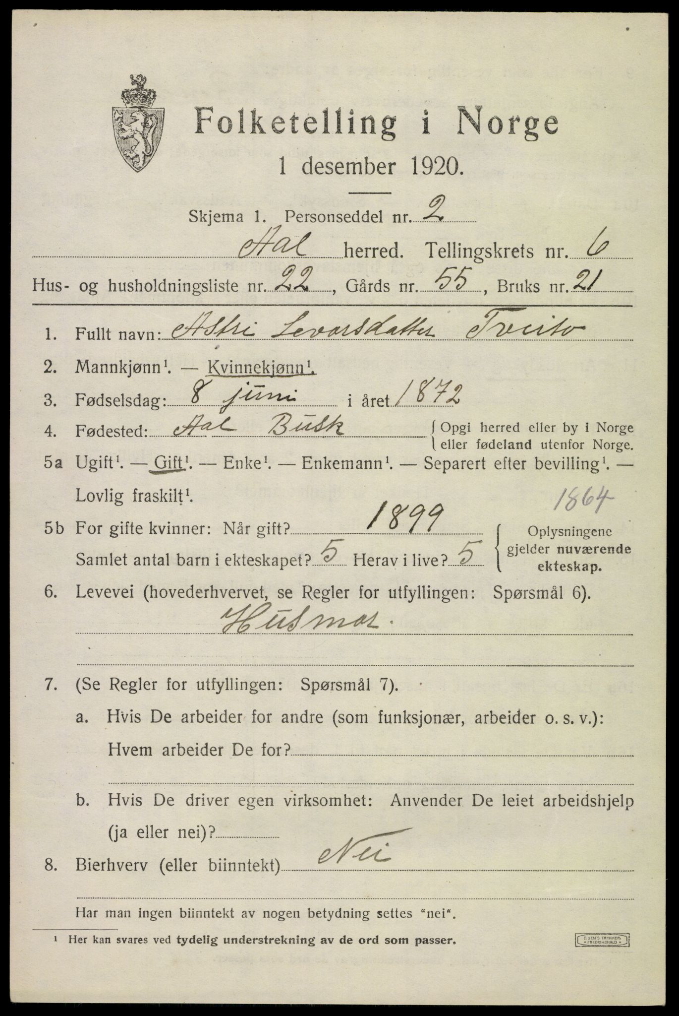 SAKO, 1920 census for Ål, 1920, p. 4582