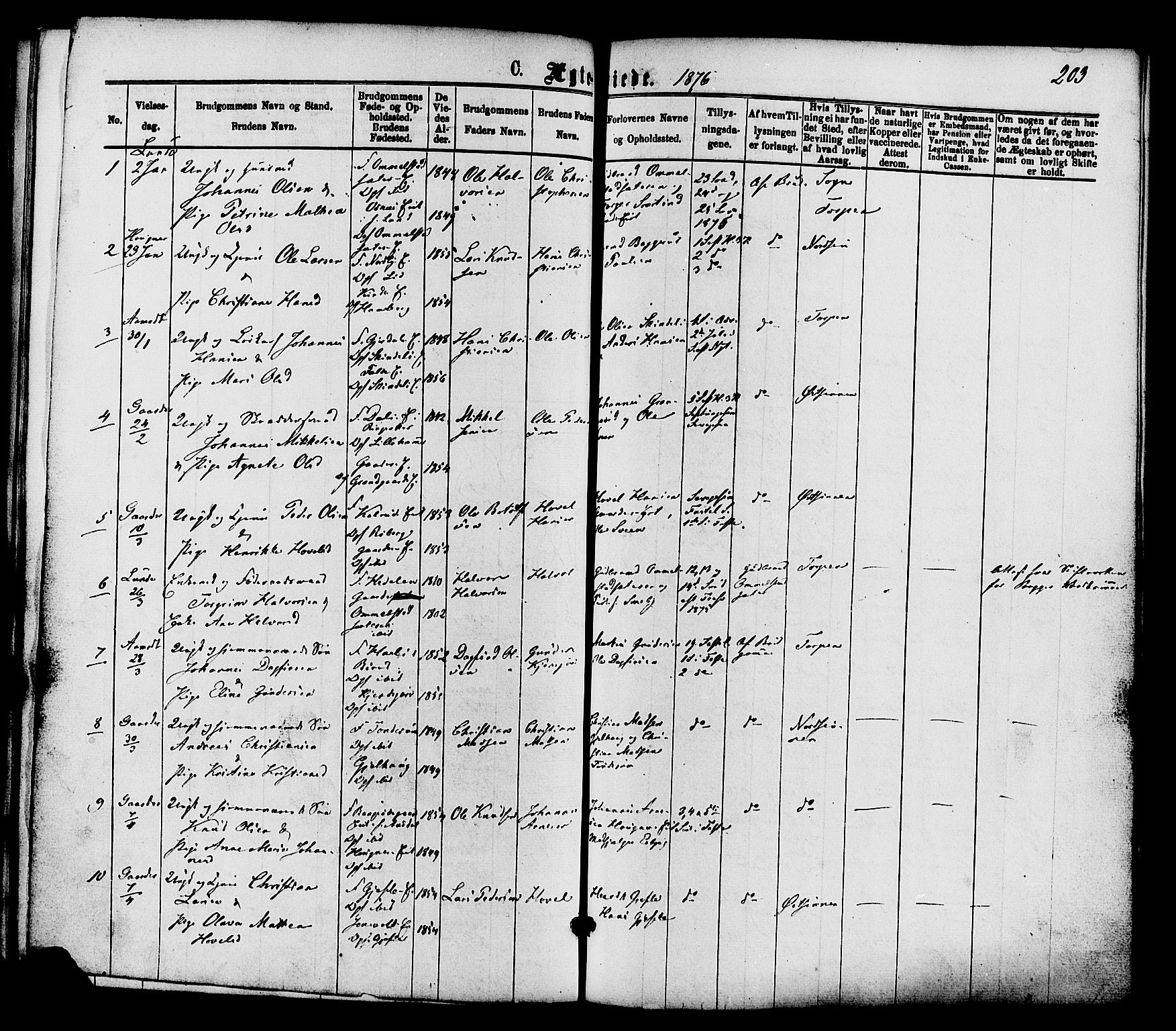 Nordre Land prestekontor, AV/SAH-PREST-124/H/Ha/Haa/L0002: Parish register (official) no. 2, 1872-1881, p. 203