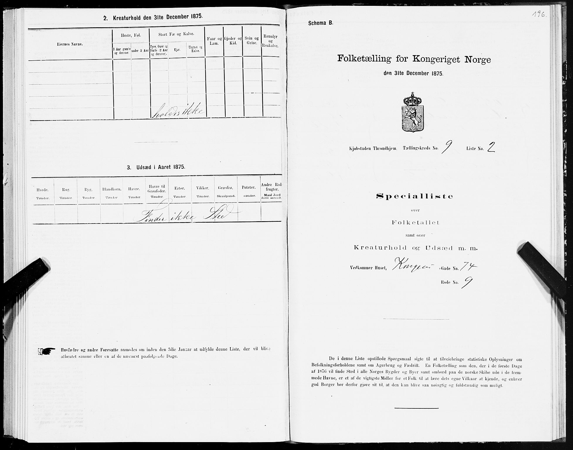 SAT, 1875 census for 1601 Trondheim, 1875, p. 5196
