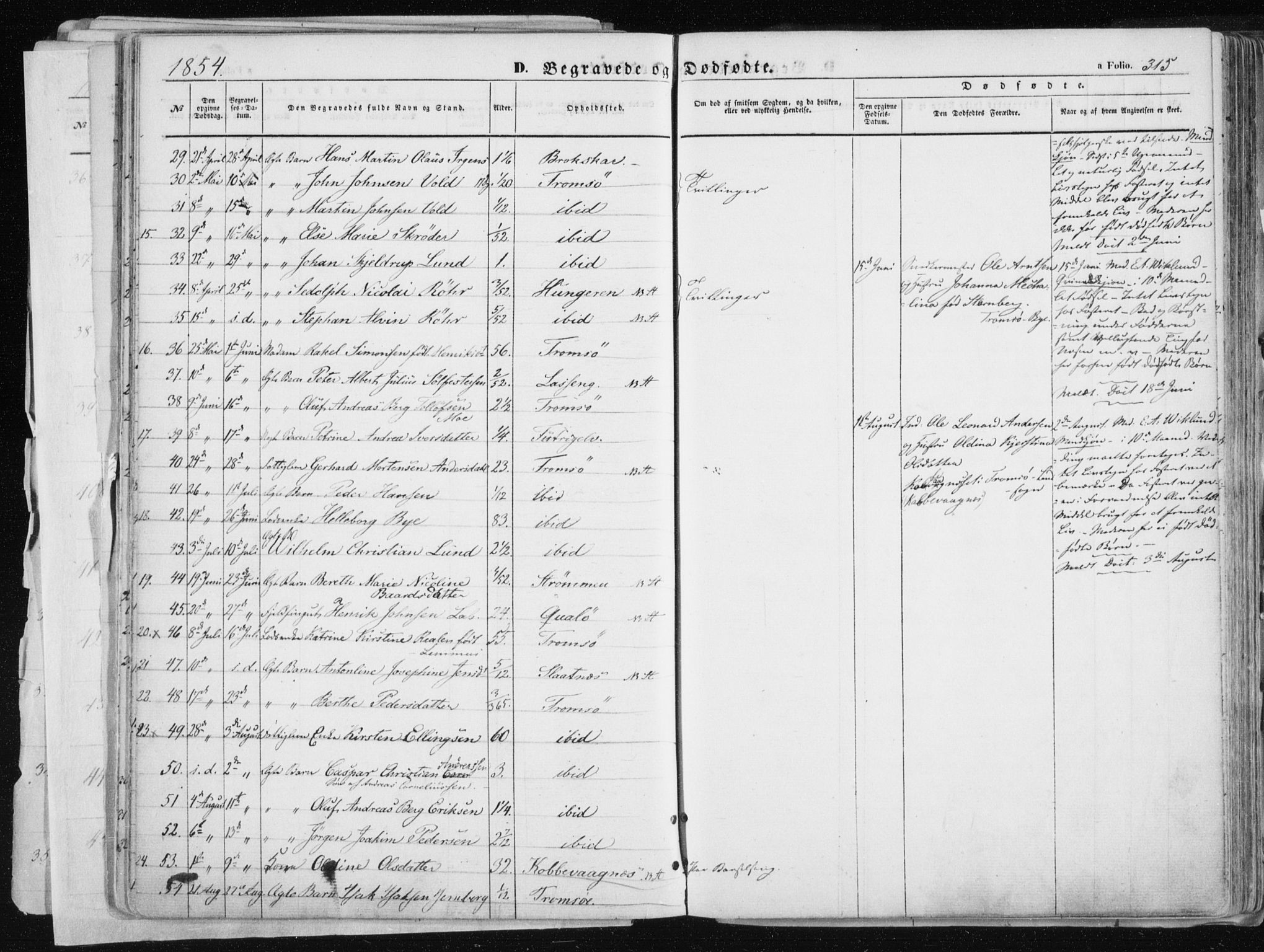 Tromsø sokneprestkontor/stiftsprosti/domprosti, SATØ/S-1343/G/Ga/L0010kirke: Parish register (official) no. 10, 1848-1855, p. 315