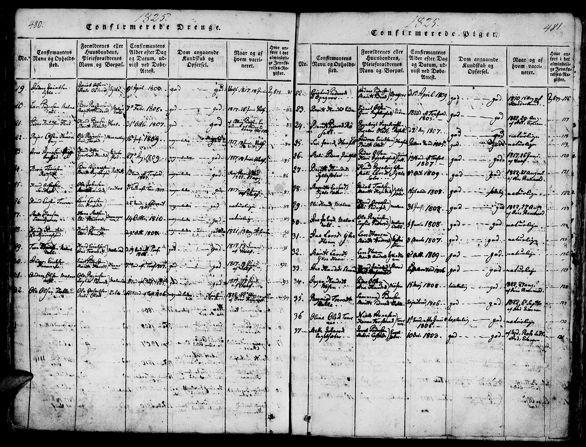 Ministerialprotokoller, klokkerbøker og fødselsregistre - Møre og Romsdal, SAT/A-1454/565/L0747: Parish register (official) no. 565A01, 1817-1844, p. 480-481