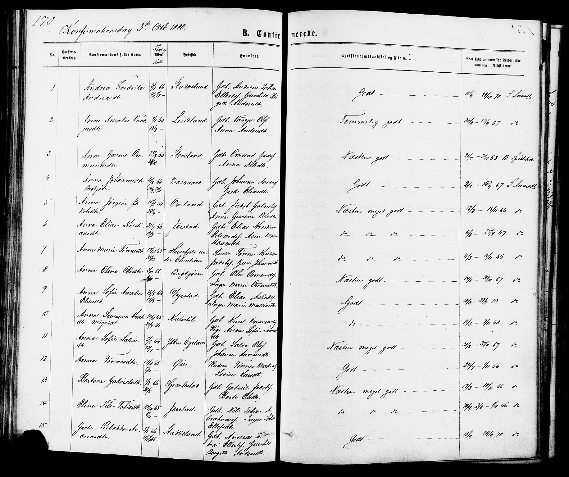 Kvinesdal sokneprestkontor, AV/SAK-1111-0026/F/Fa/Fab/L0007: Parish register (official) no. A 7, 1870-1885, p. 170