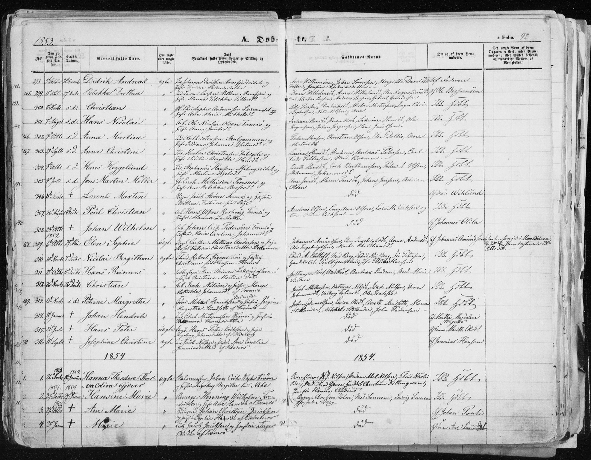 Tromsø sokneprestkontor/stiftsprosti/domprosti, SATØ/S-1343/G/Ga/L0010kirke: Parish register (official) no. 10, 1848-1855, p. 92